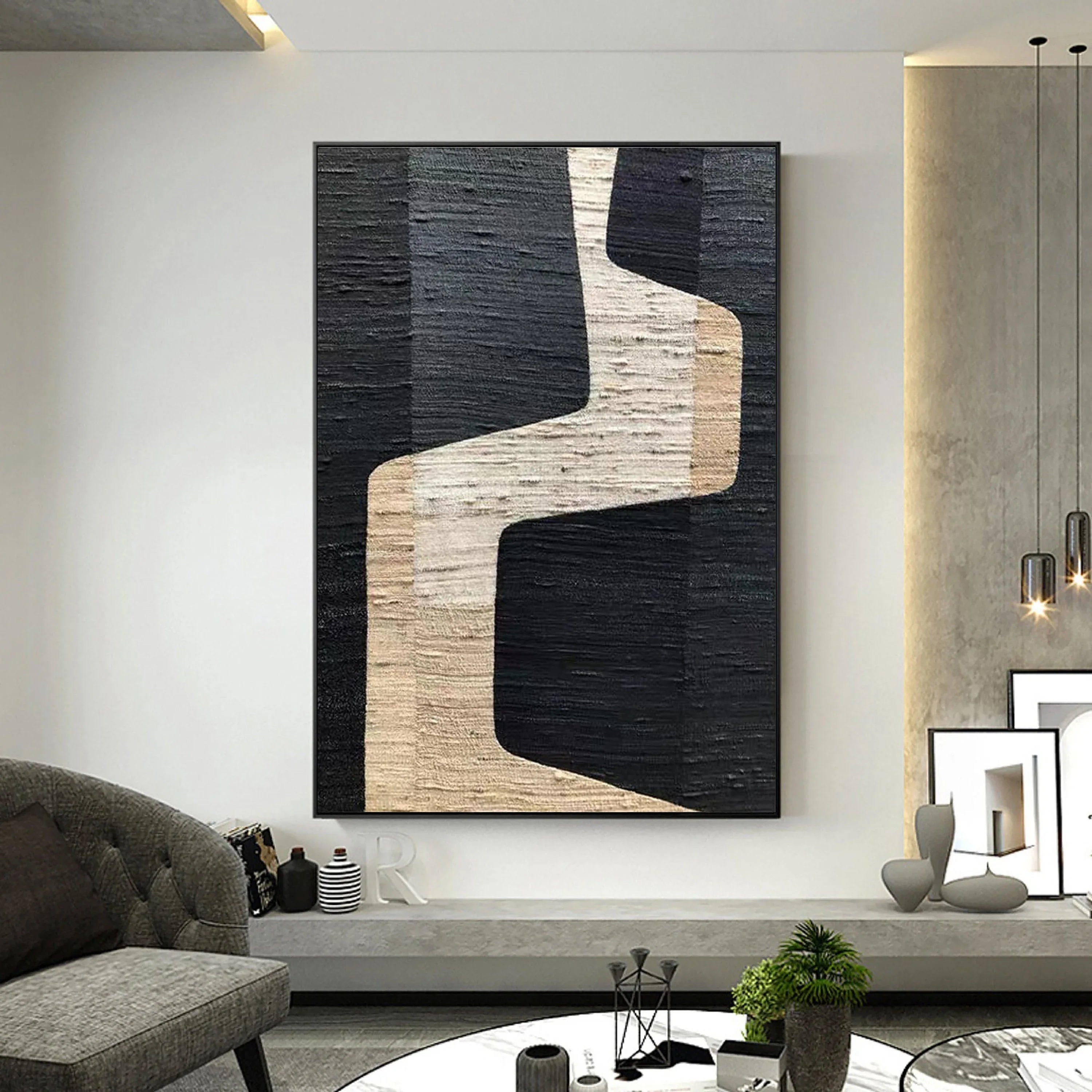 Mono Path Surge-Modern Interior Design Geometric Curve Texture Wall Art - artextured