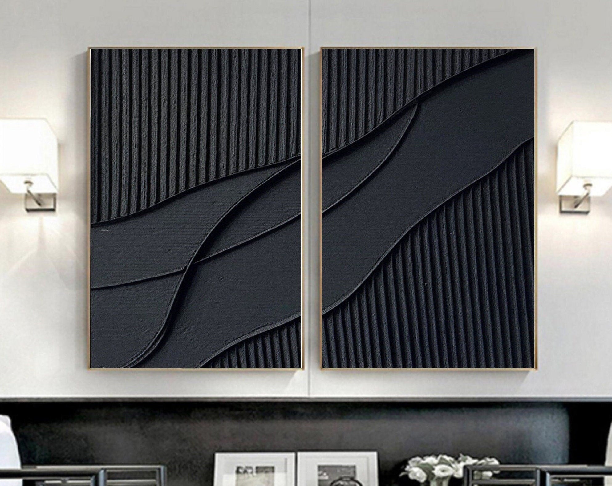 Shadow Waves Abstract Painting SET OF 2