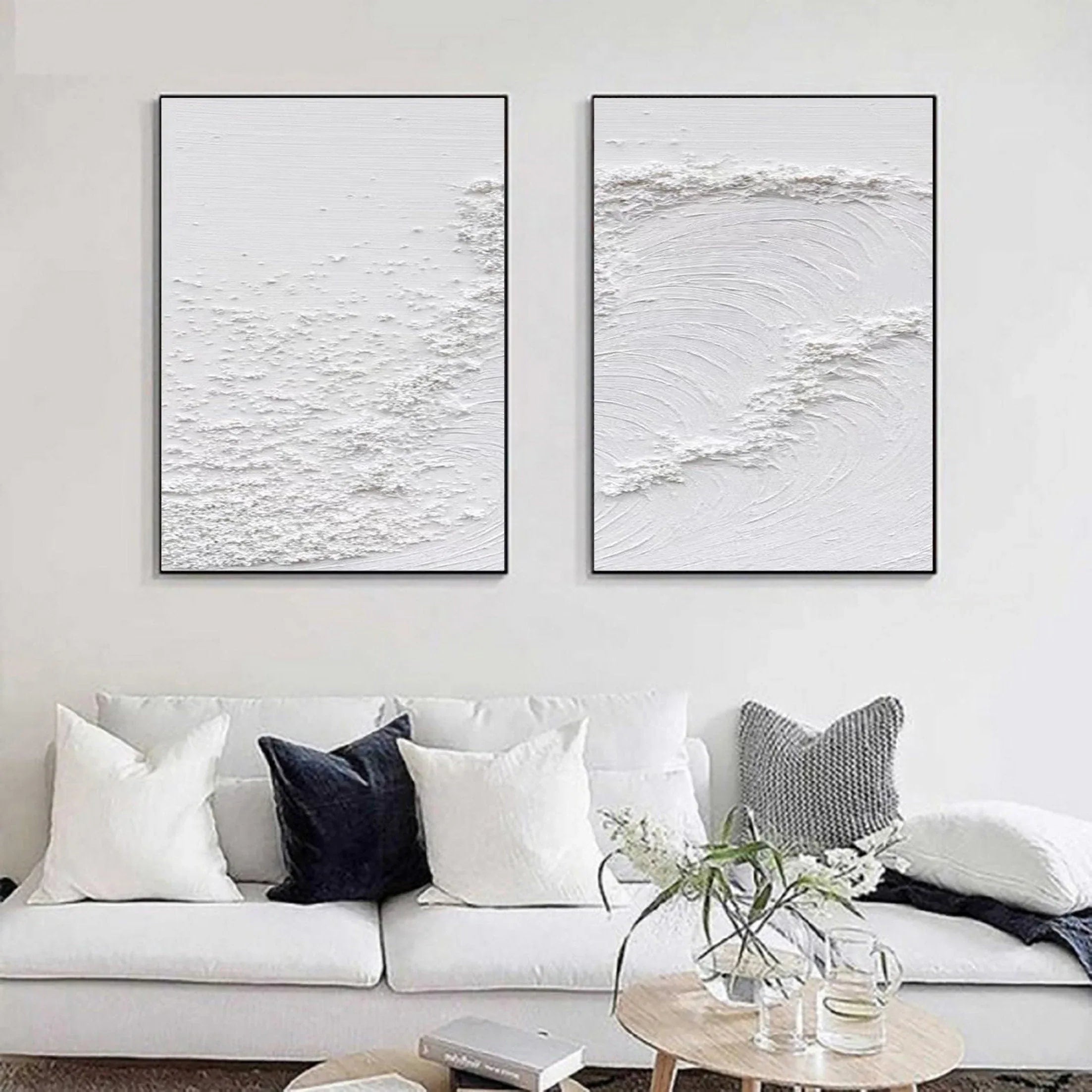 Textured White Serenity Abstract Painting SET OF 2-Modern Minimalist Pure White Texture Abstract Wall Art - artextured