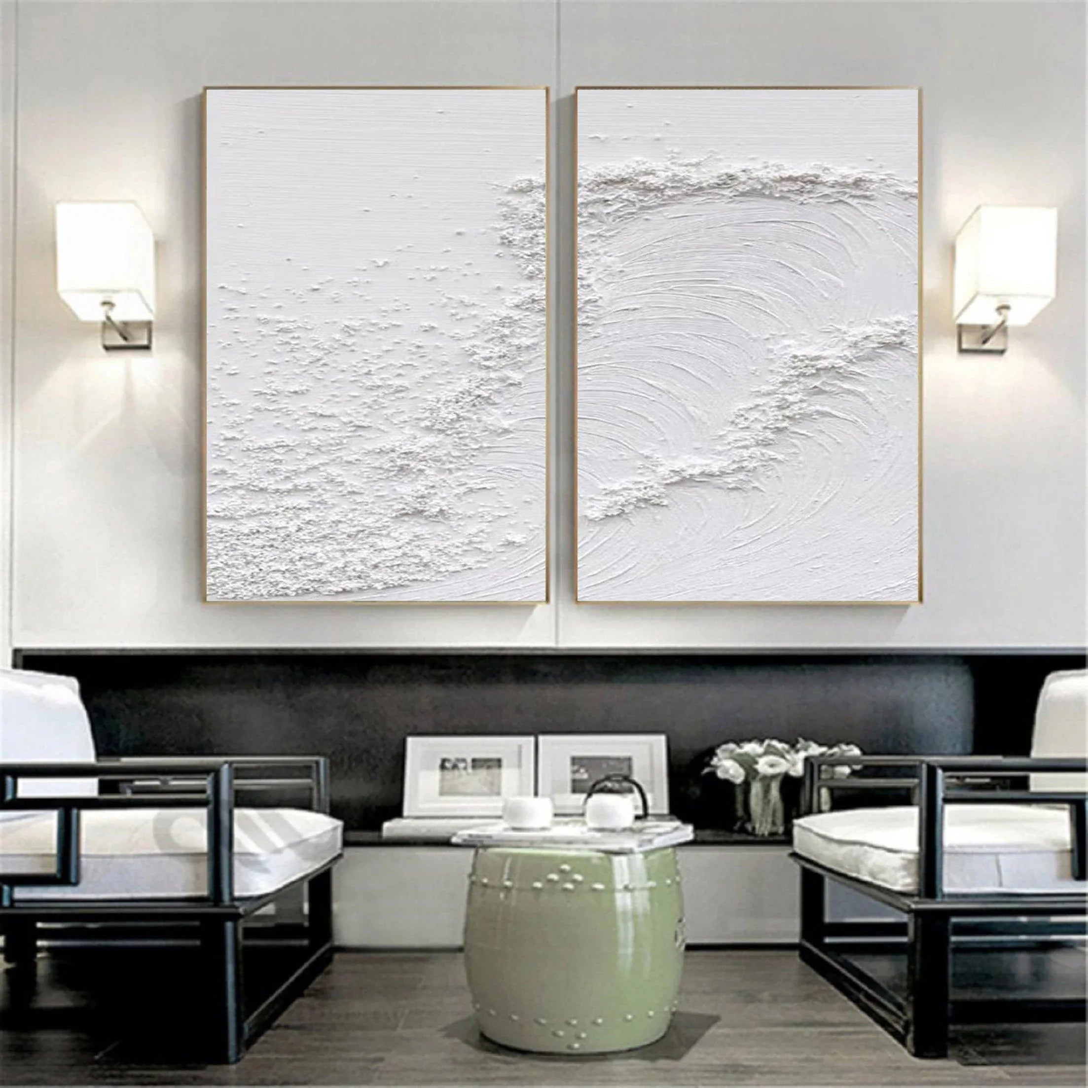 Textured White Serenity Abstract Painting SET OF 2-Modern Minimalist Pure White Texture Abstract Wall Art - artextured