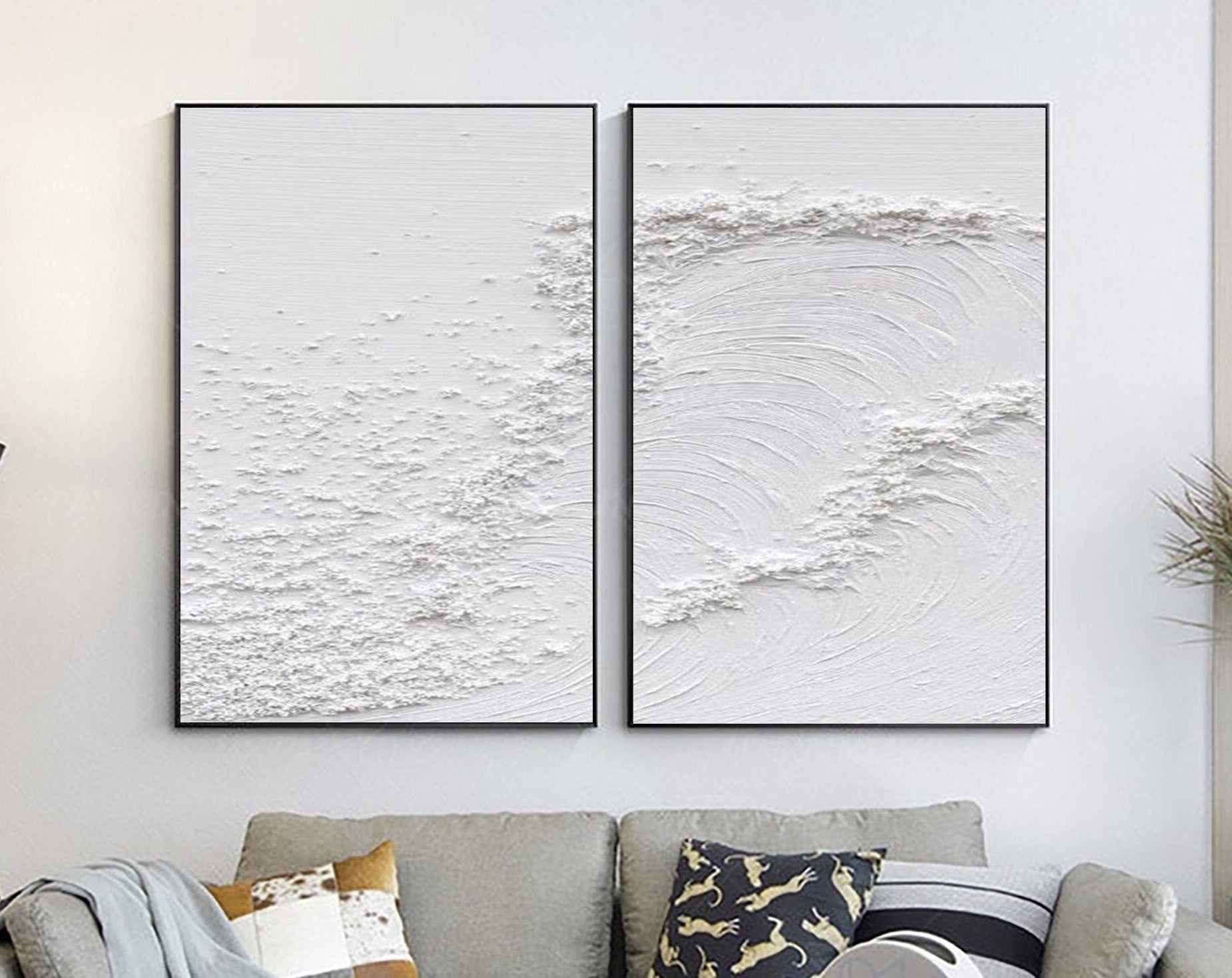 Textured White Serenity Abstract Painting SET OF 2