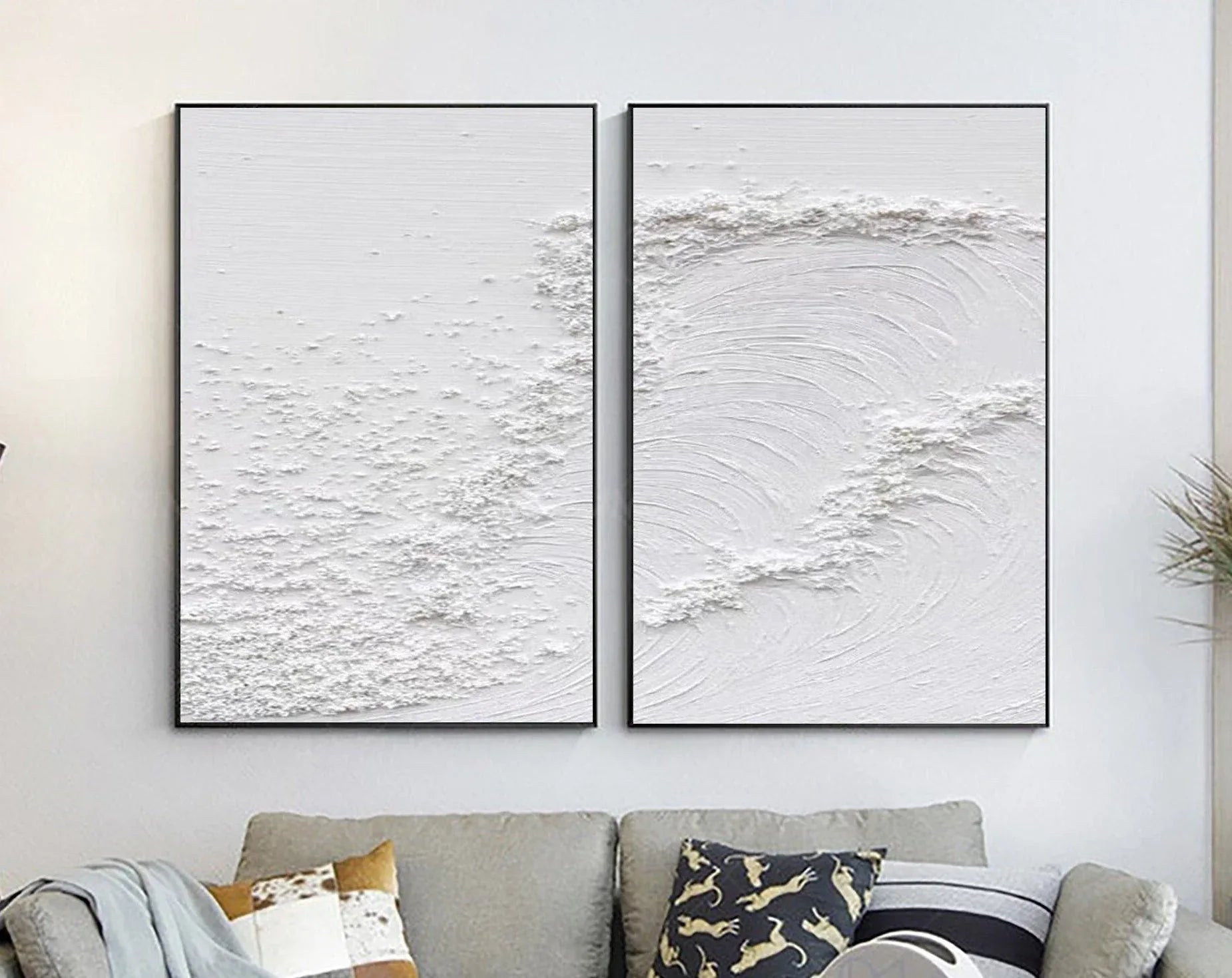 Textured White Serenity Abstract Painting SET OF 2-Modern Minimalist Pure White Texture Abstract Wall Art - artextured