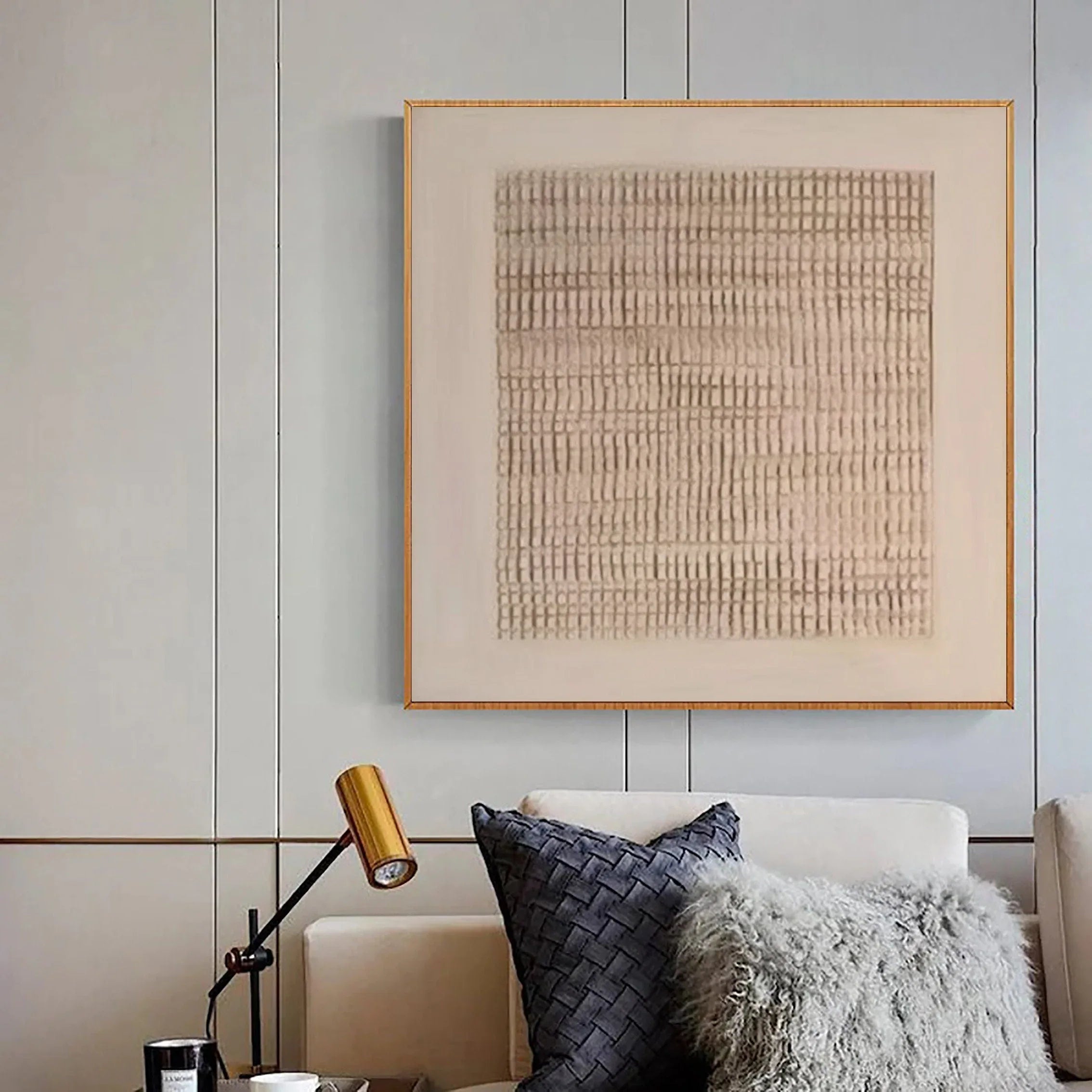 Earth Grid Echo-Hand Drawn Vertical Stripe Texture Geometric Abstract Wall Art - artextured