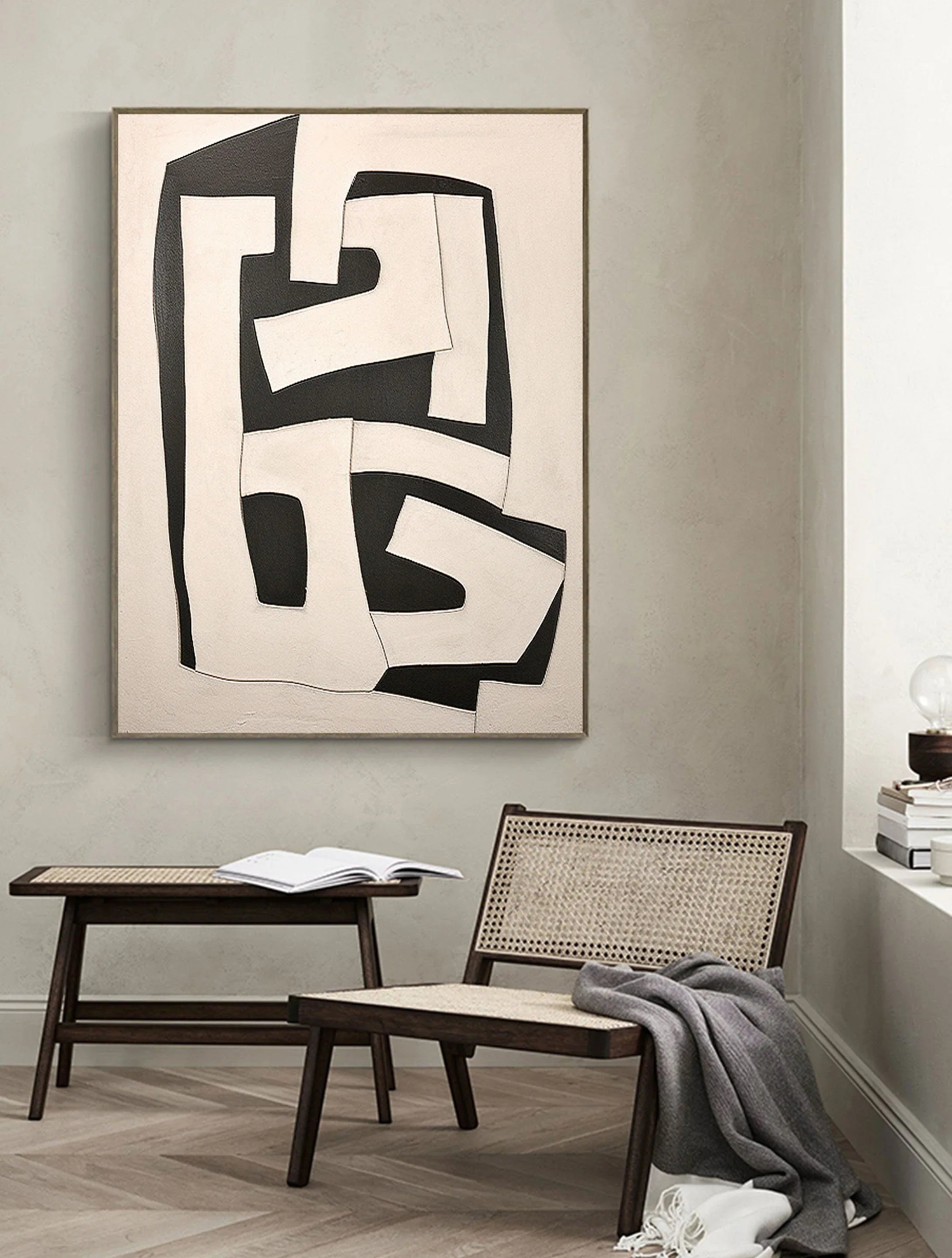 Dual Tone Labyrinth Flow-Geometric Black and White Maze Abstract Wall Art - artextured