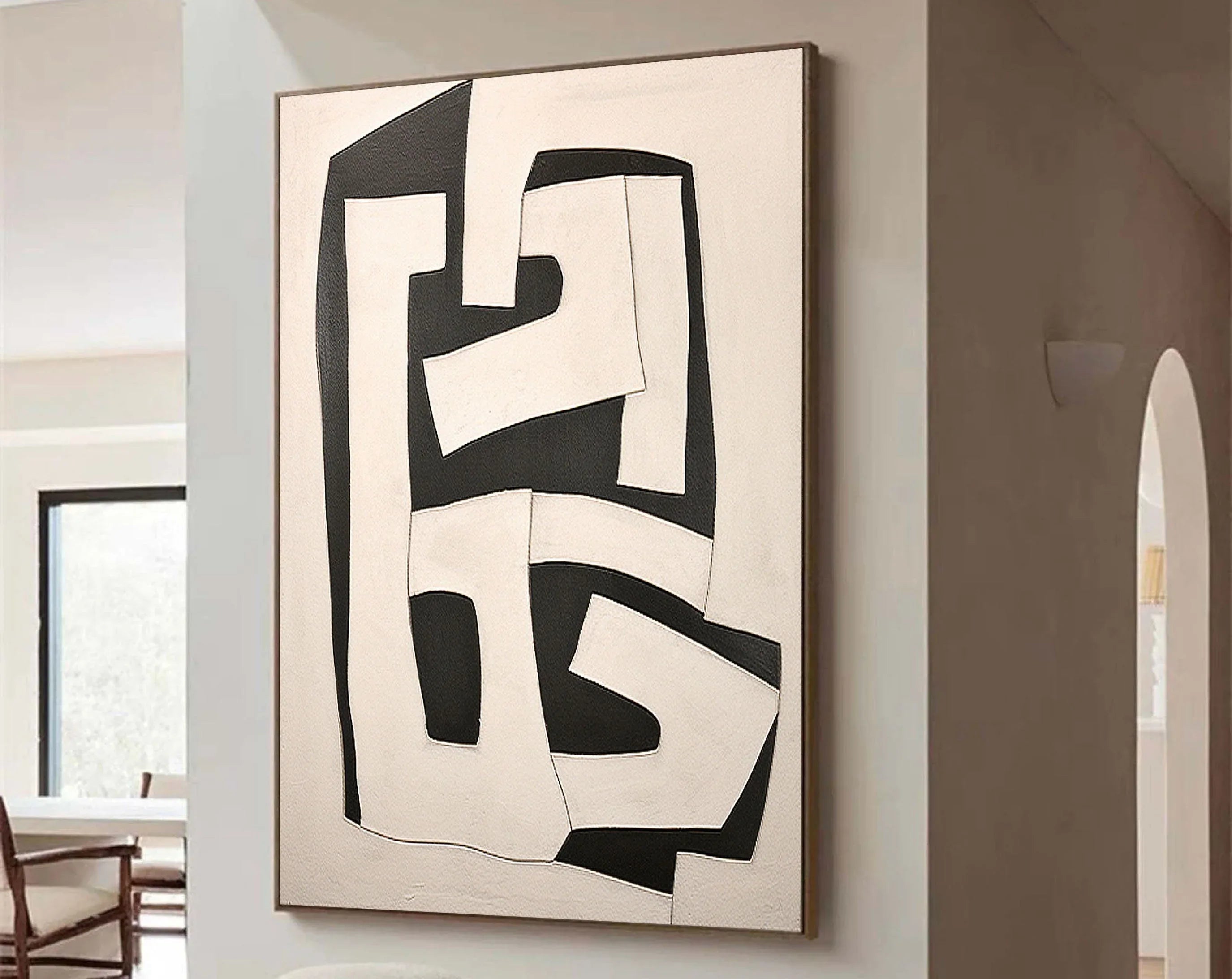 Dual Tone Labyrinth Flow-Geometric Black and White Maze Abstract Wall Art - artextured