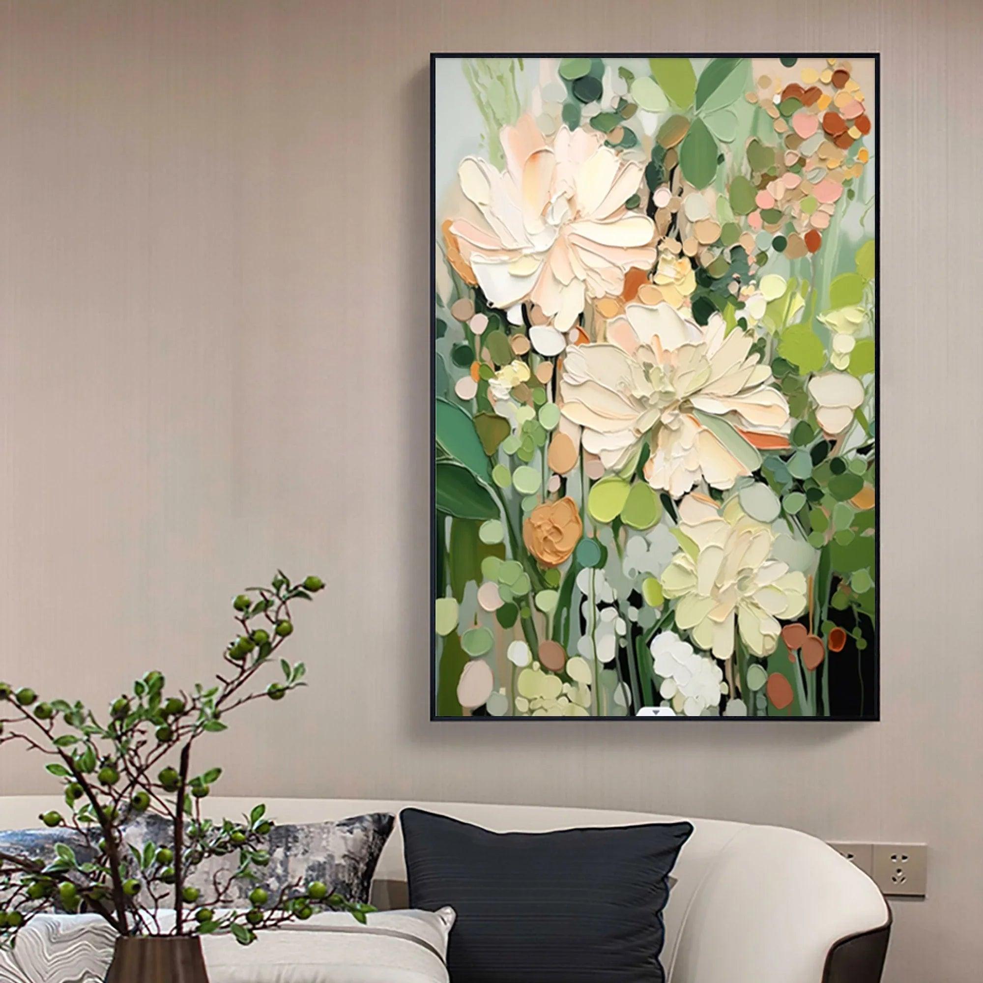 Garden Serenity-Hand Drawn Vibrant Three-Dimensional Floral Texture Wall Art - artextured