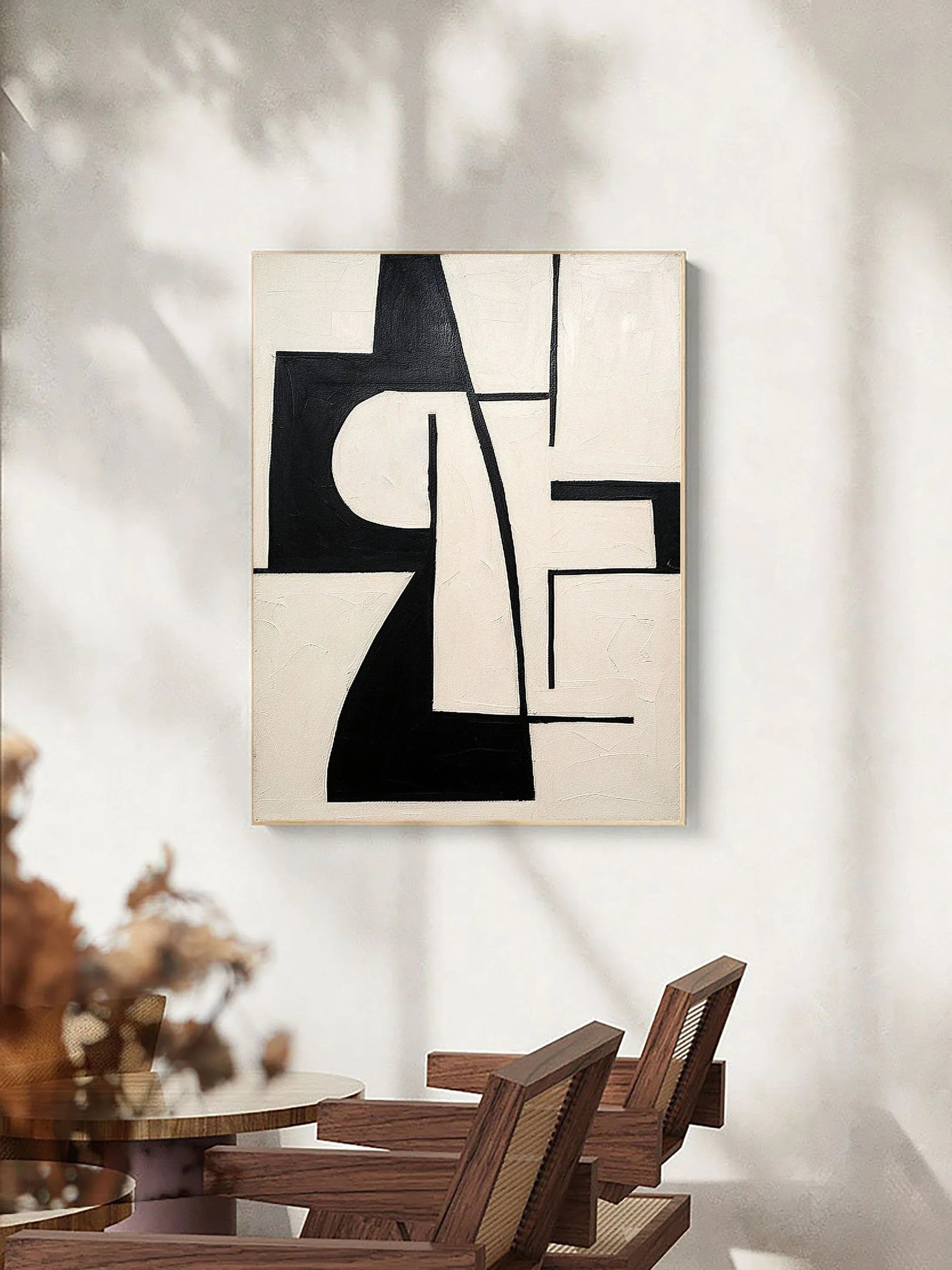 Monochrome Balance-Block Rhythm Black and White Geometric Abstract Wall Art - artextured