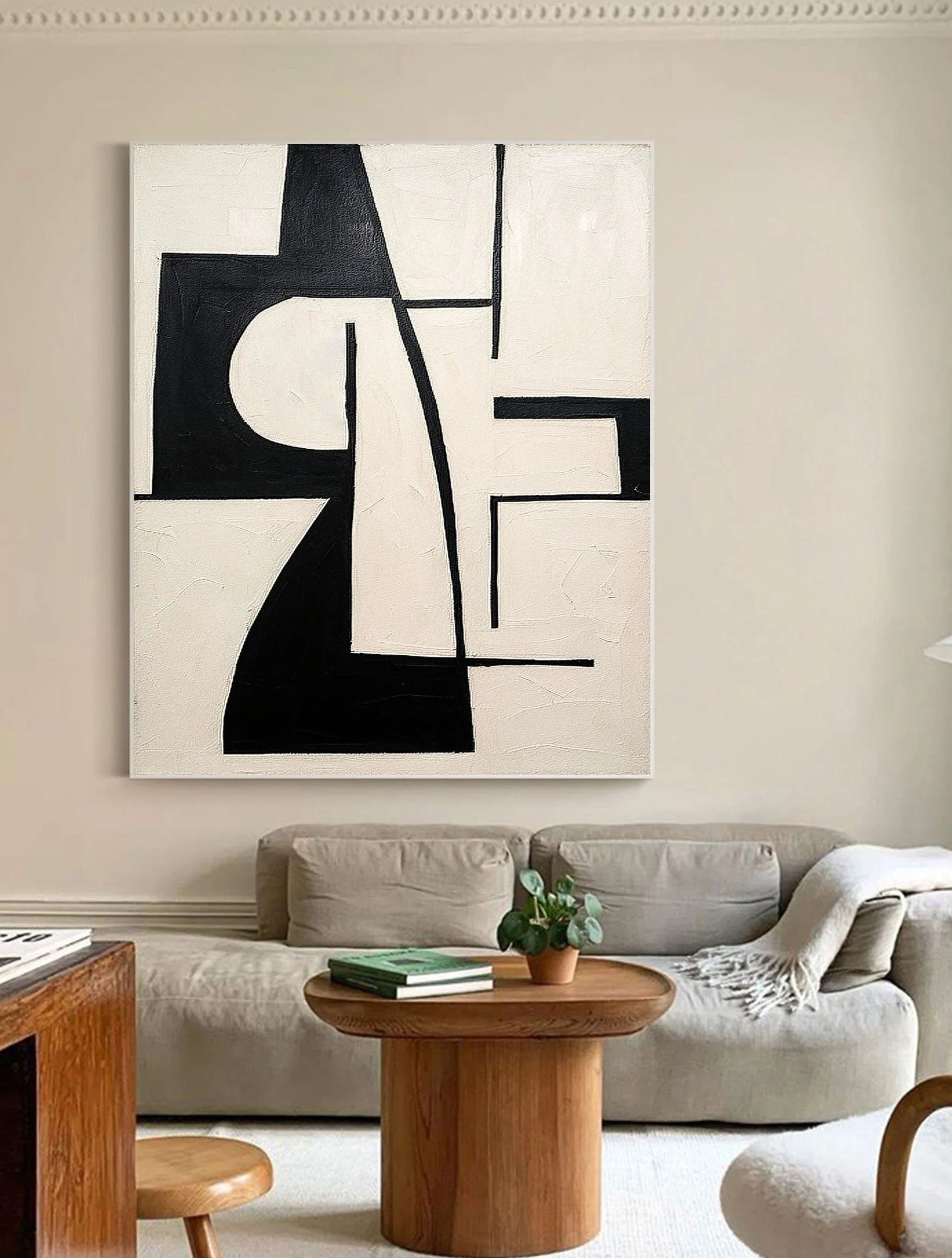 Monochrome Balance-Block Rhythm Black and White Geometric Abstract Wall Art - artextured