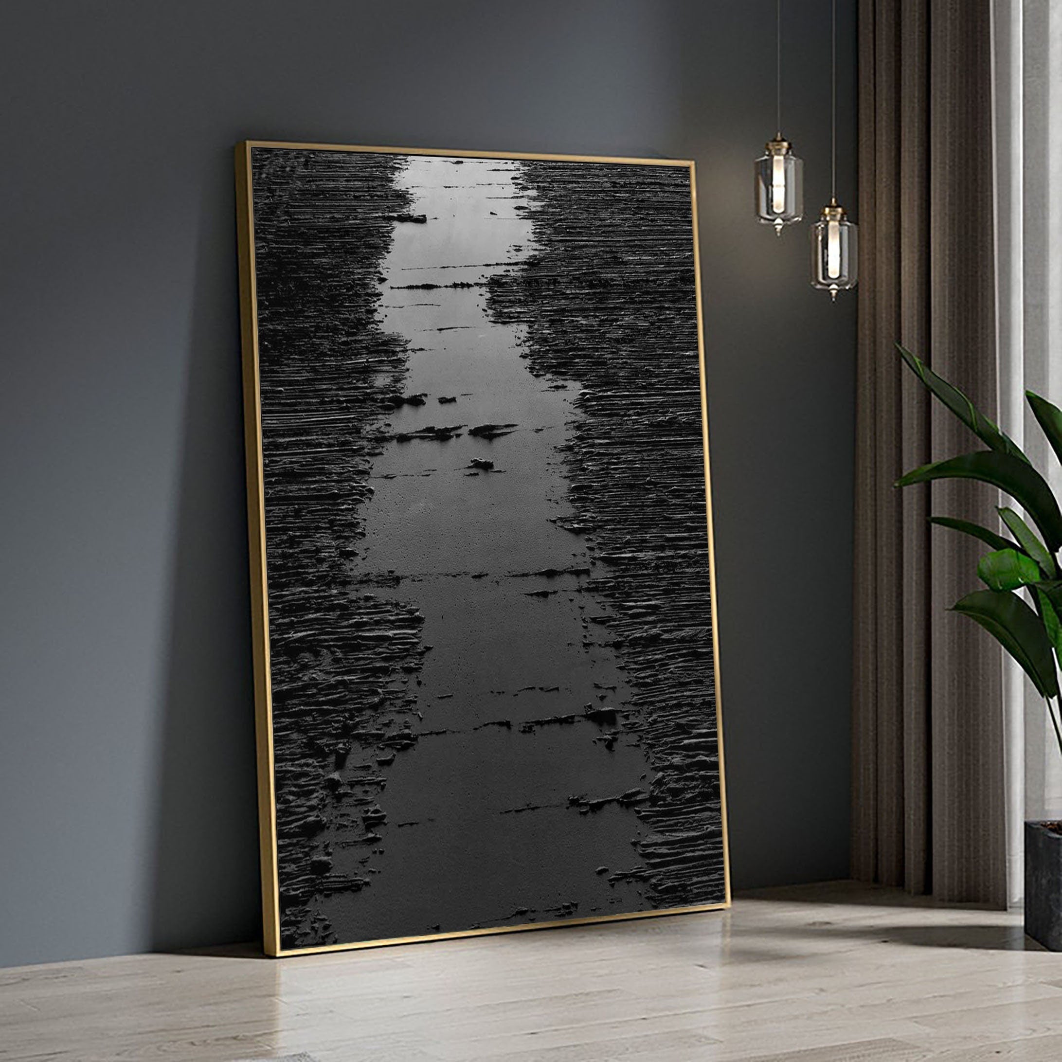 Textured Abstract Black Pathway Canvas