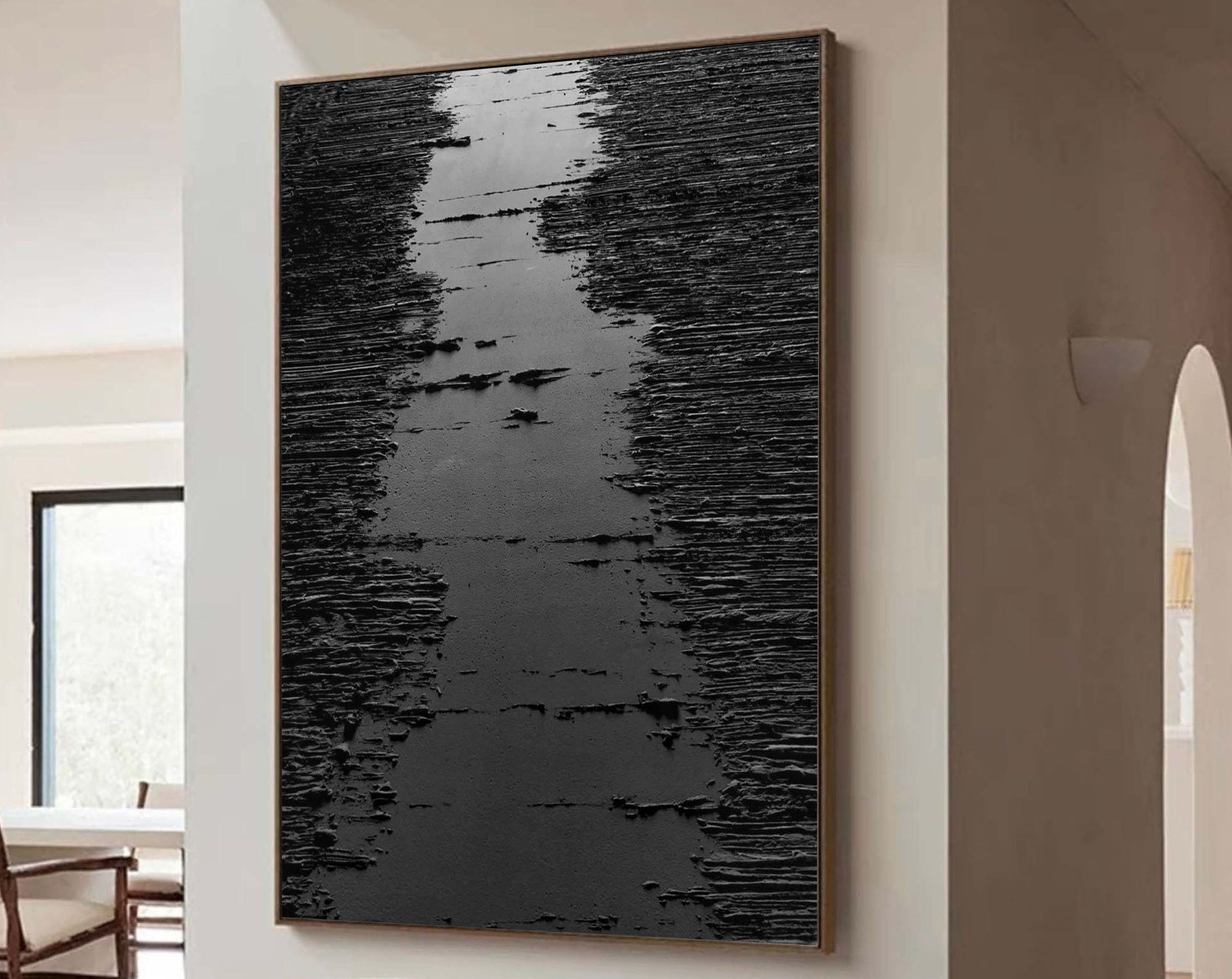 Textured Abstract Black Pathway Canvas