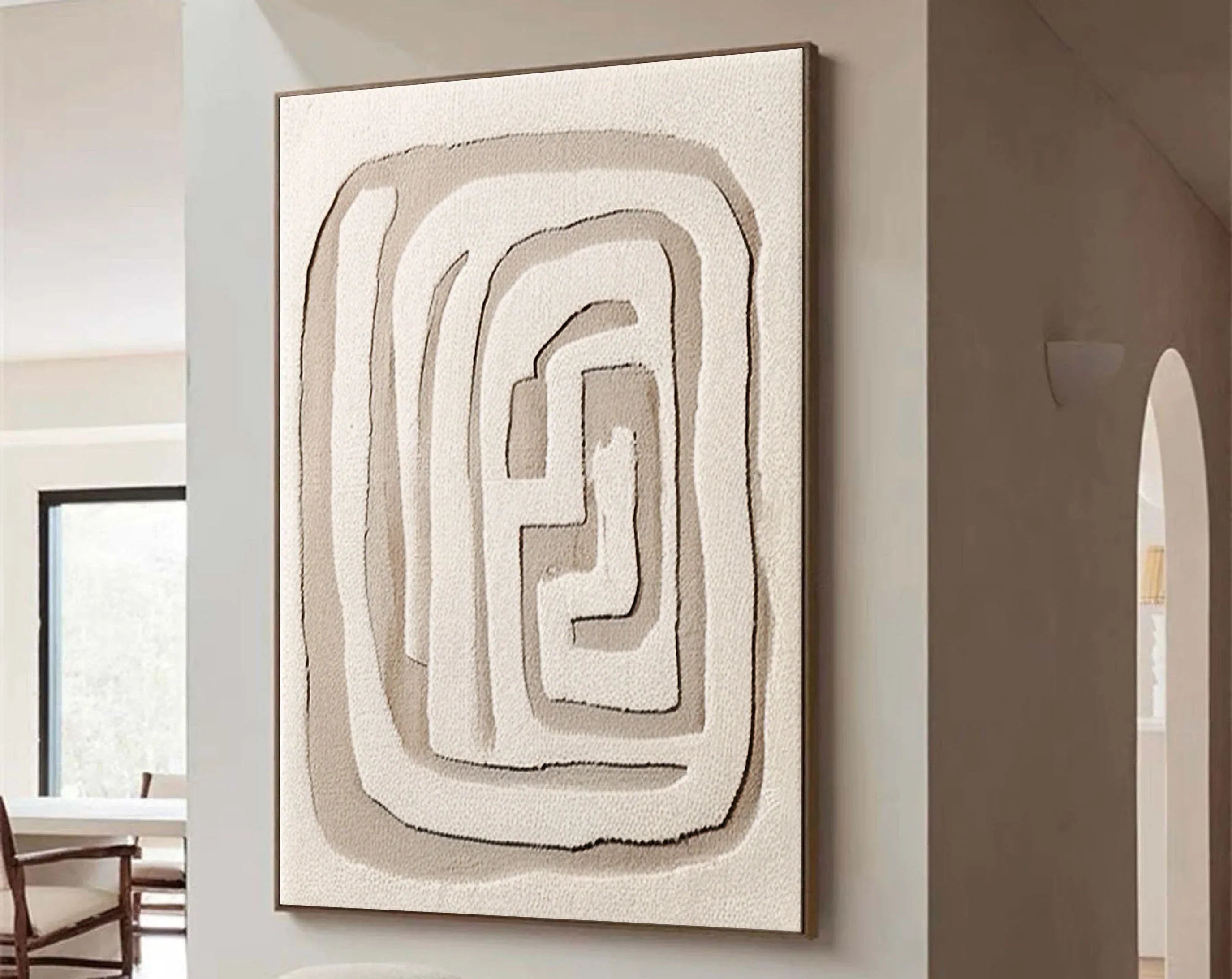 Beige Maze Echo-Modern Minimalist Geometric Maze Abstract Wall Art - artextured