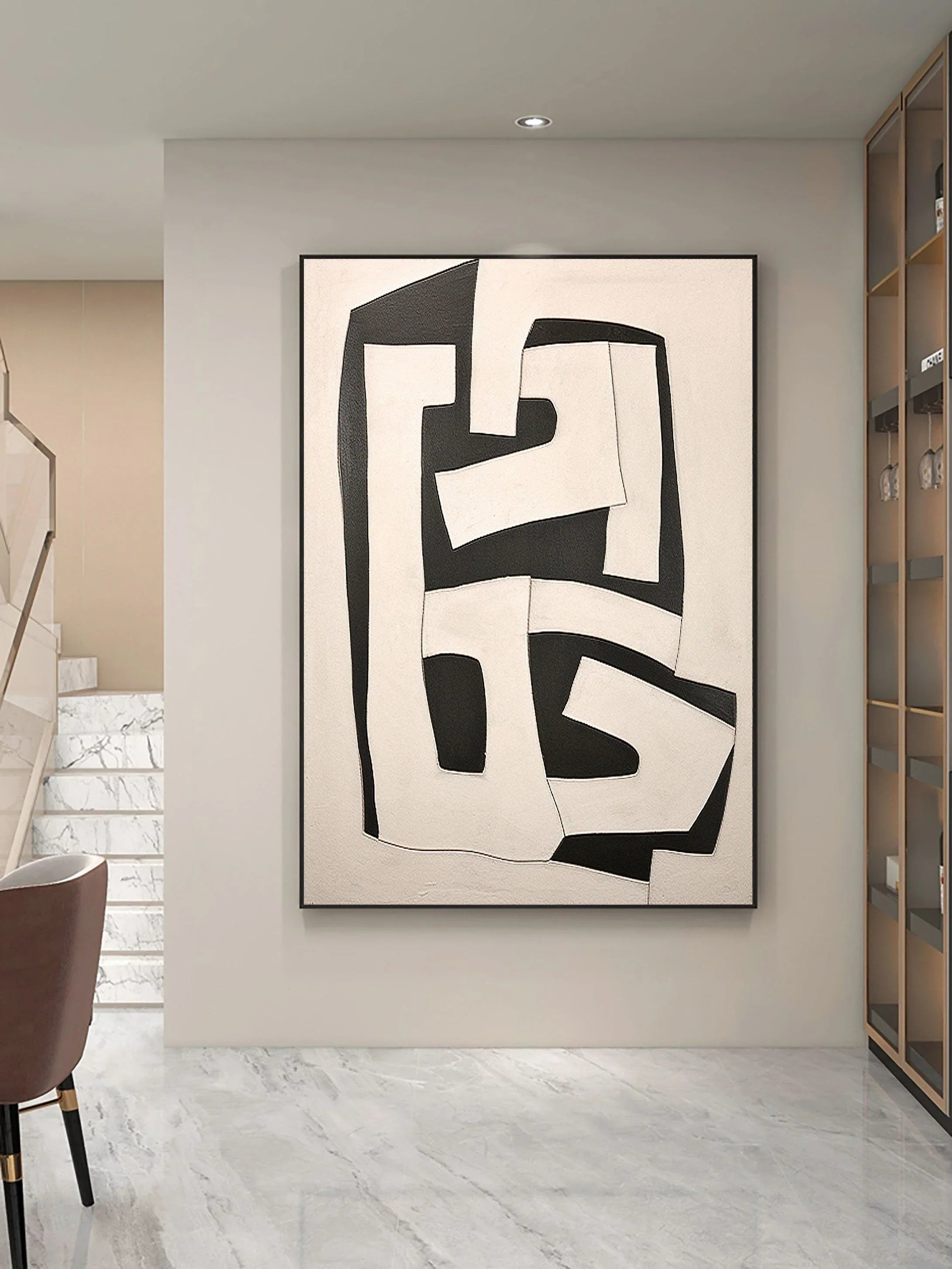 Dual Tone Labyrinth Flow-Geometric Black and White Maze Abstract Wall Art - artextured