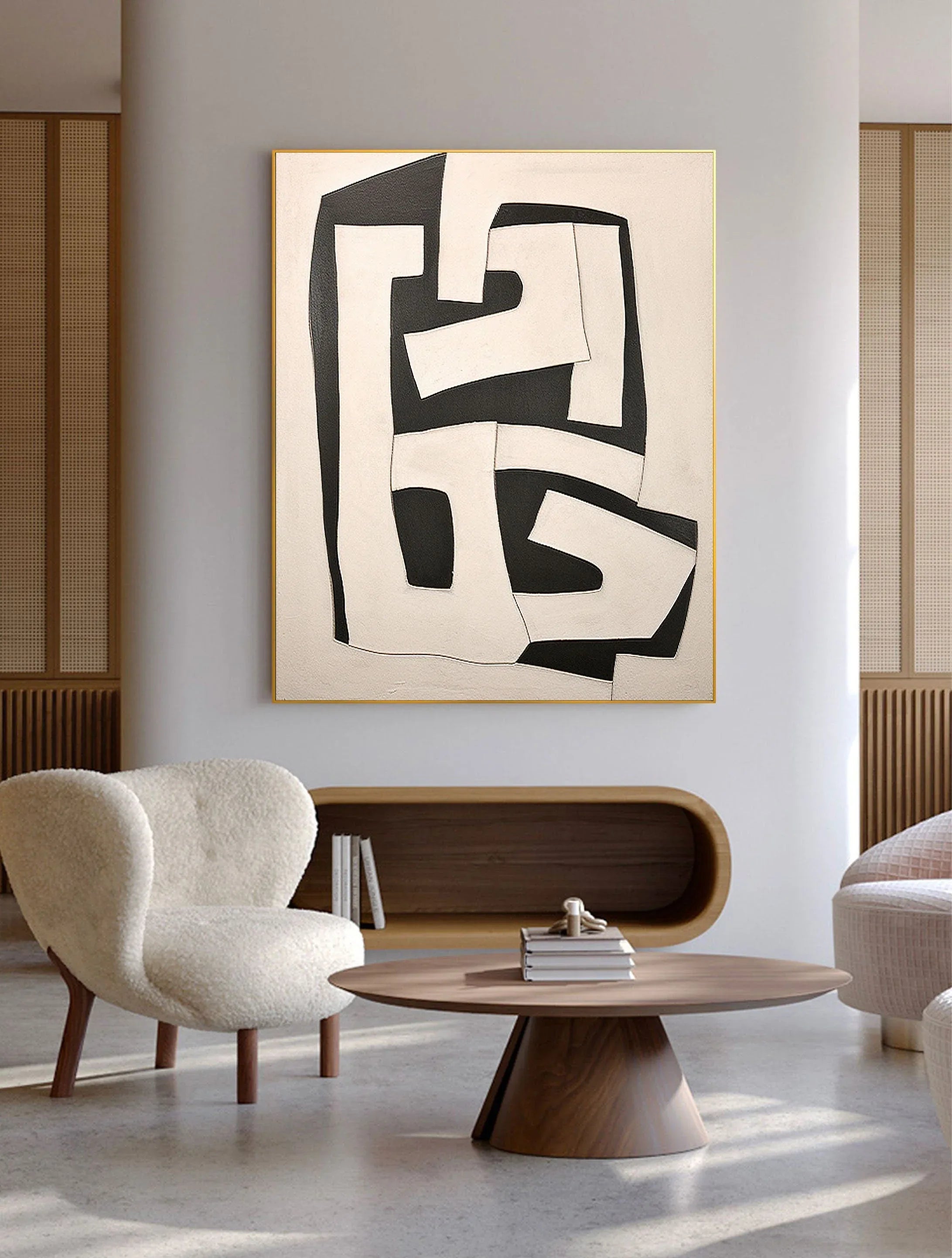 Dual Tone Labyrinth Flow-Geometric Black and White Maze Abstract Wall Art - artextured
