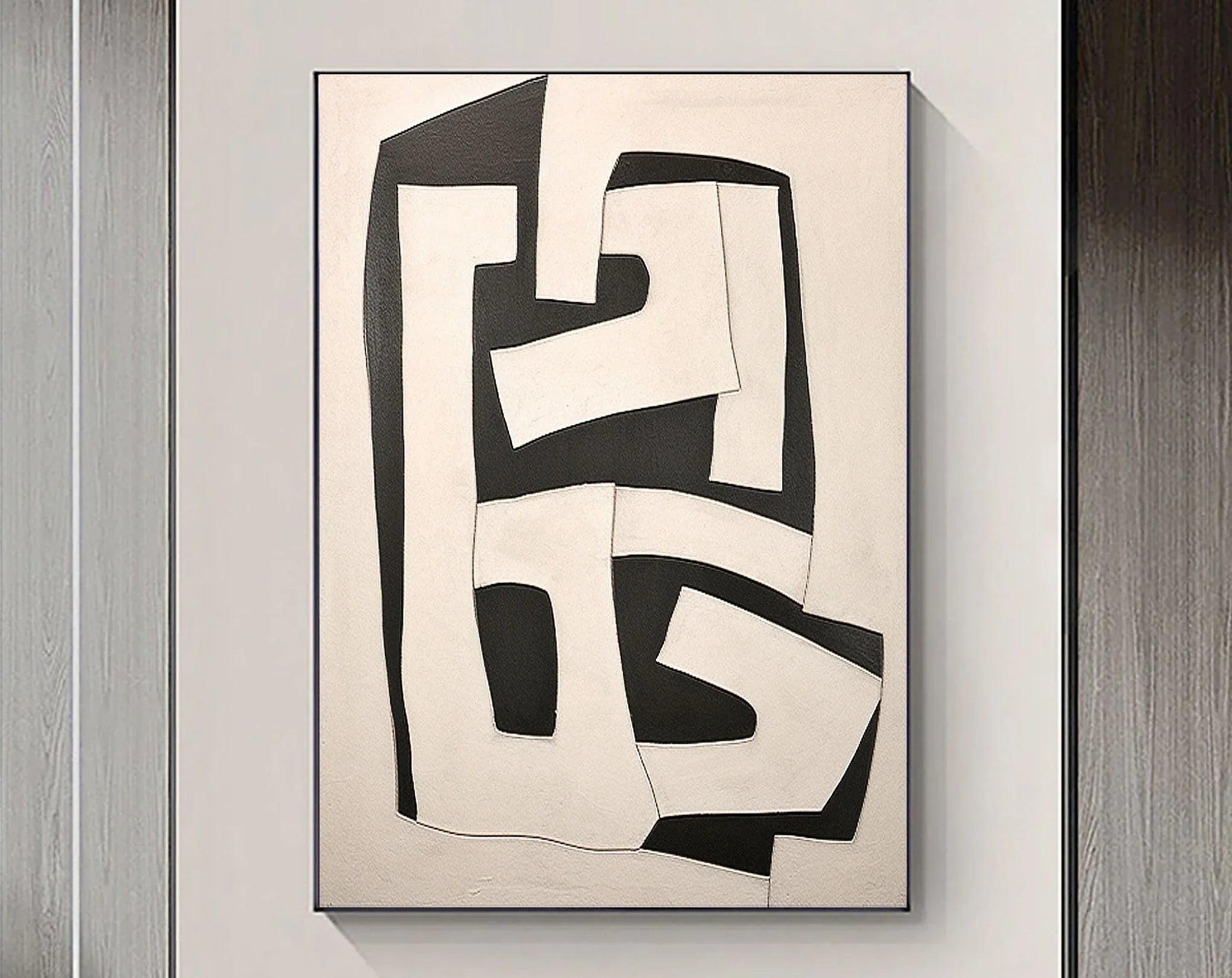 Dual Tone Labyrinth Flow-Geometric Black and White Maze Abstract Wall Art - artextured