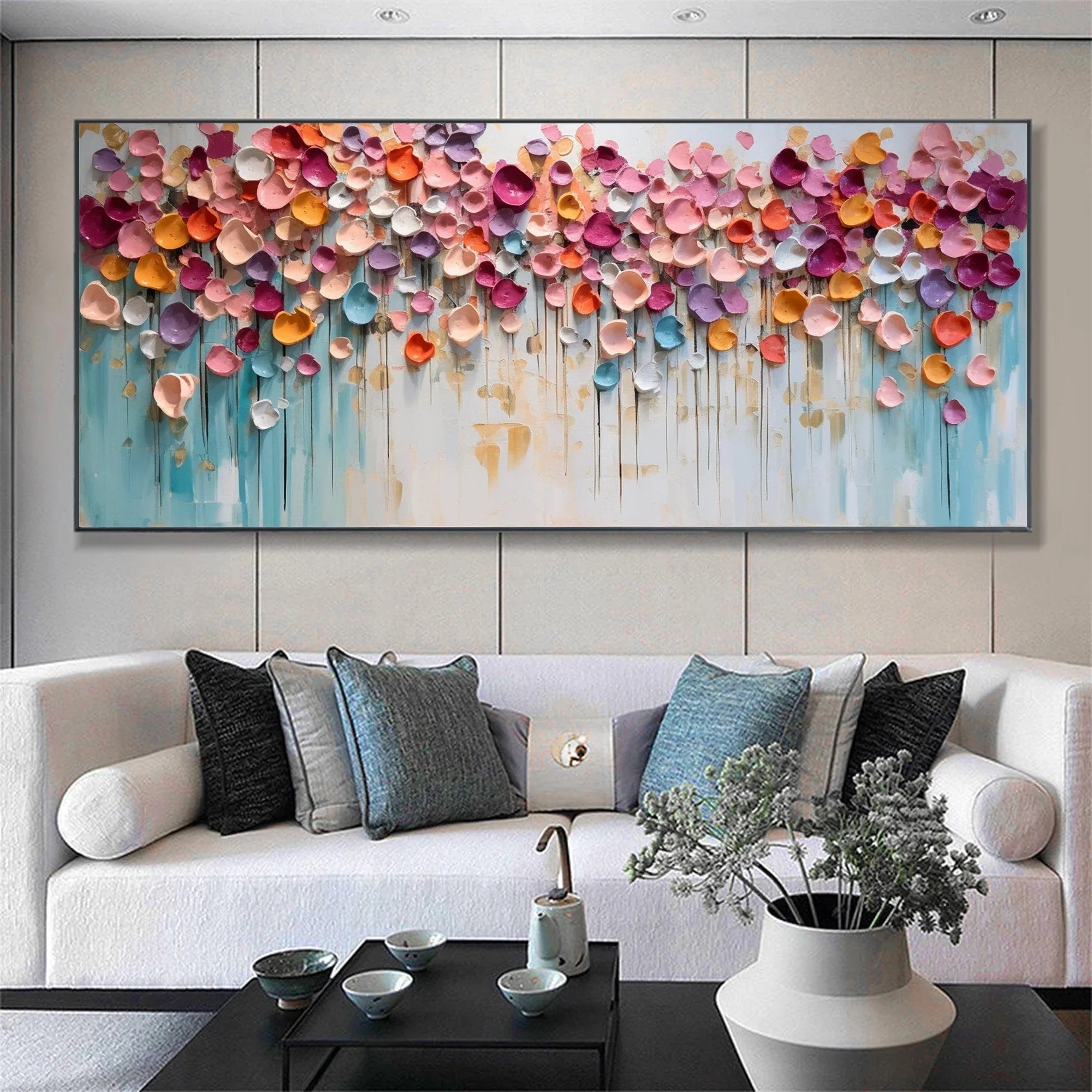 Blossoming Symphony-Modern Home Decoration Colorful Three-Dimensional Petal Abstract Wall Art - artextured