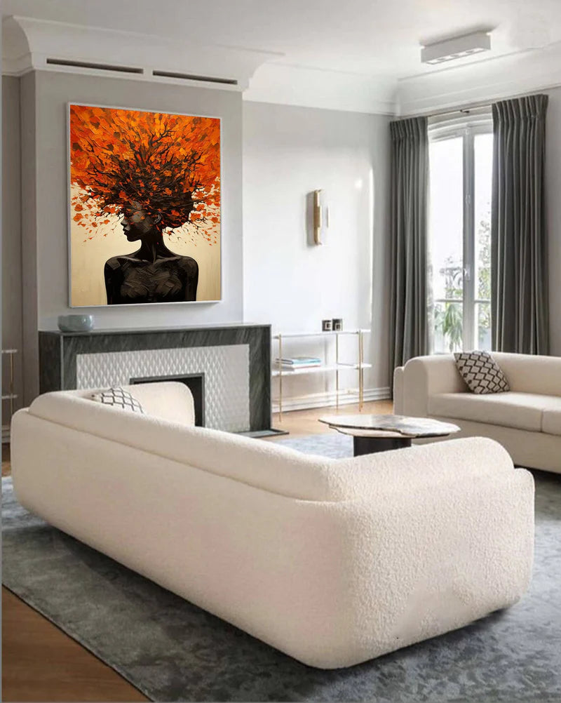 Fiery Aura – Textured Abstract Woman Canvas#AB0519012