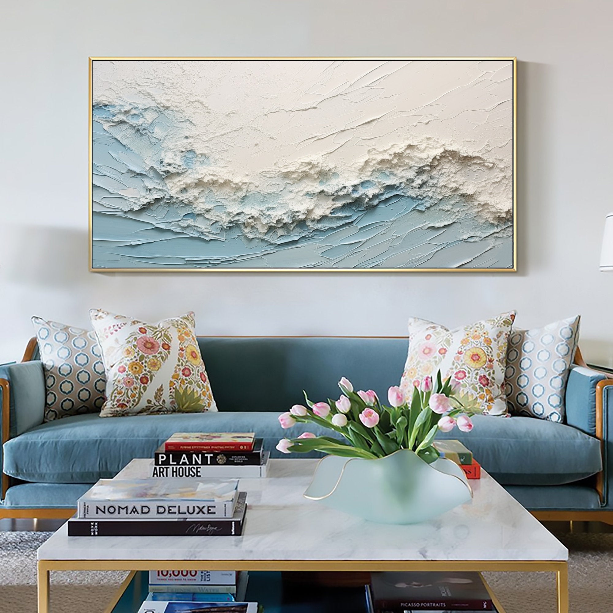 Oceanic Serenity - Abstract Textured Wave Wall Art