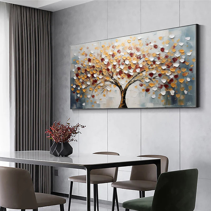 Autumn Radiance Textured Oil Painting – Colorful 3D Tree Wall Art#AB0519066