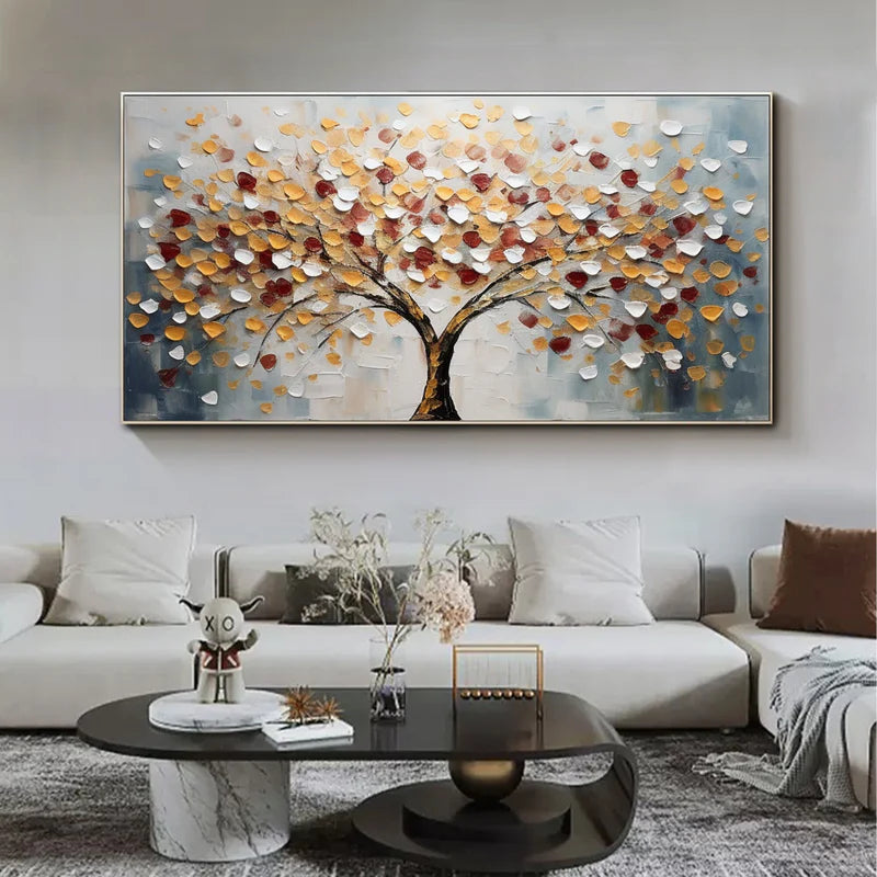 Autumn Radiance Textured Oil Painting – Colorful 3D Tree Wall Art#AB0519066
