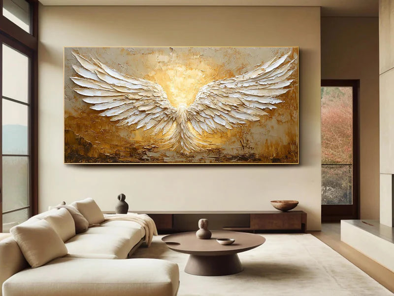 White Phoenix Textured Oil Painting – 3D White Phoenix Wall Art#AB0519071