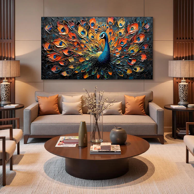 Majestic Peacock – Textured Peacock Canvas Art#AB0519032