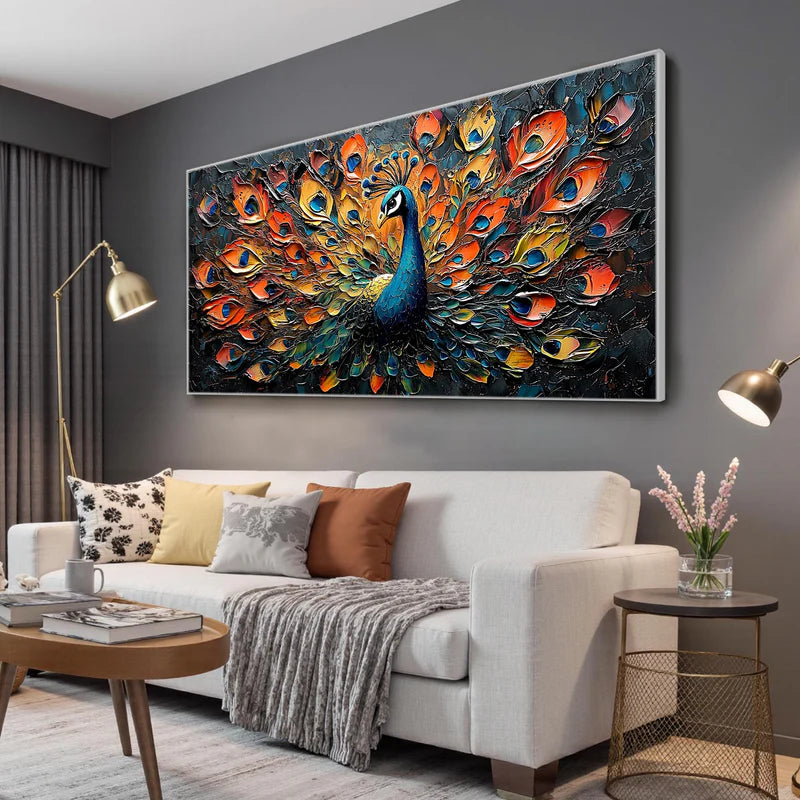 Majestic Peacock – Textured Peacock Canvas Art#AB0519032