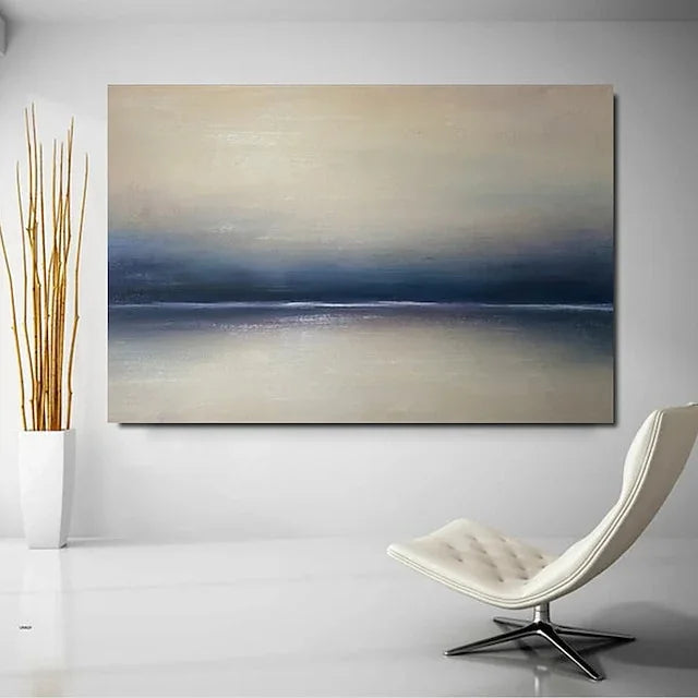 Tranquil Seascape-Hand-Painted Minimalist Abstract Horizon Oil Painting Wall Art - artextured