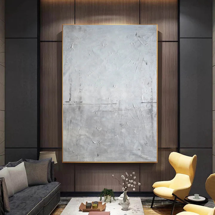 Whispering Tides-Modern Minimalist Style Gray White Texture Abstract Wall Art
