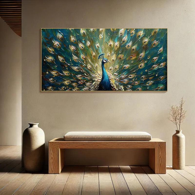 Regal Peacock – Textured Peacock Canvas Art#AB0519030