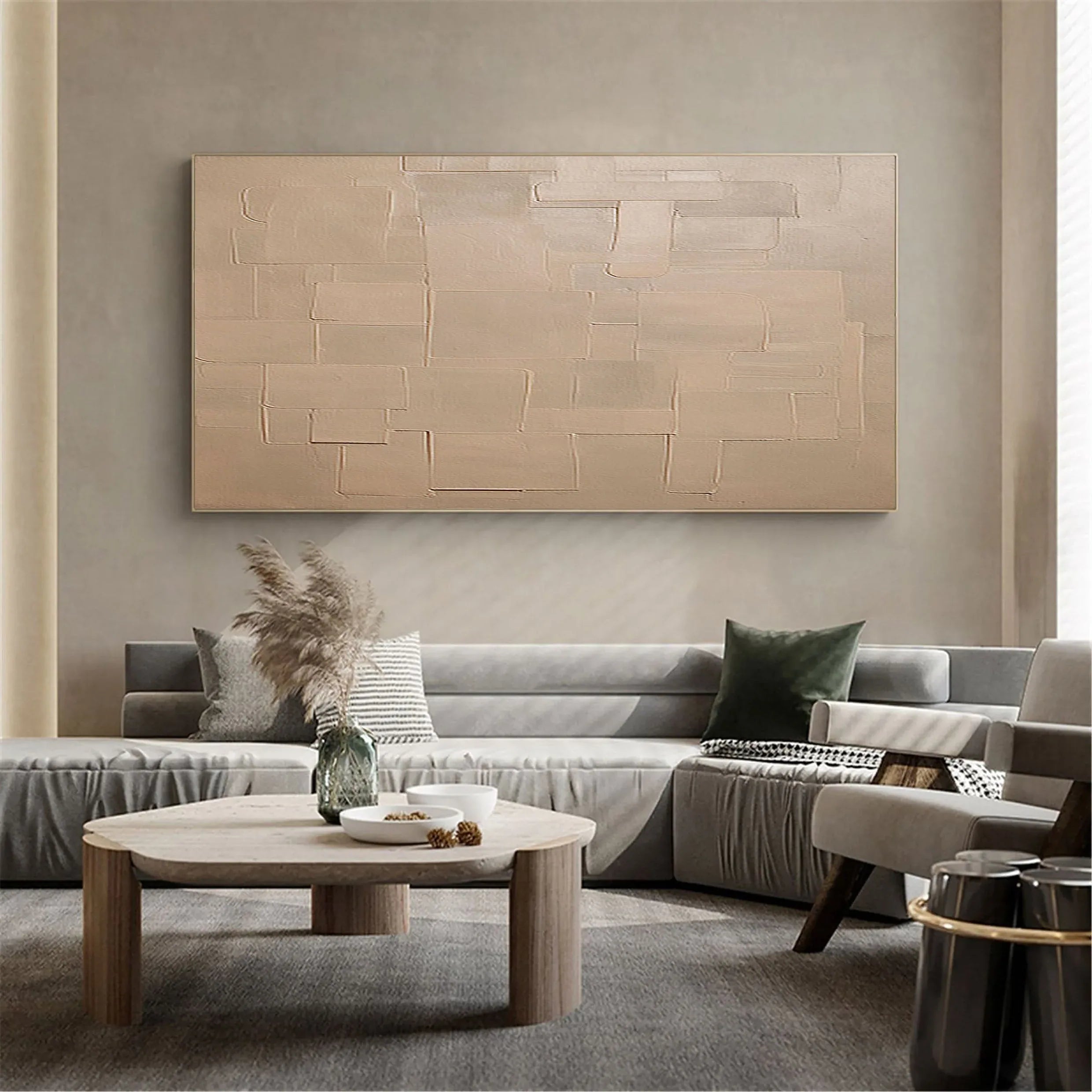 Pale Block Echo-Minimalist Light Brown Geometric Block Texture Wall Art - artextured