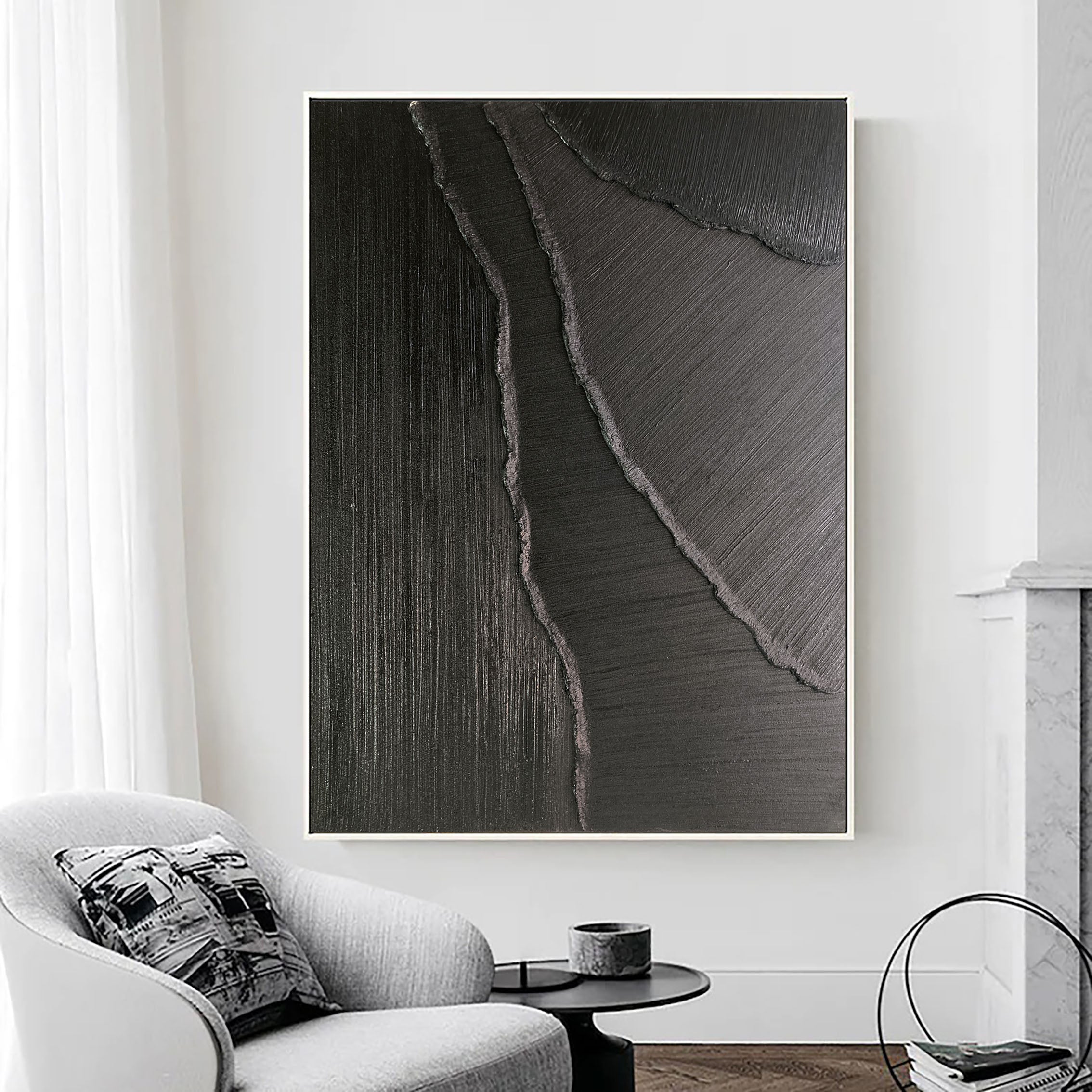 Dark Rift-Minimalist Black and Gray Textured Lines and Abstract Wall Art in Modern Interior Design