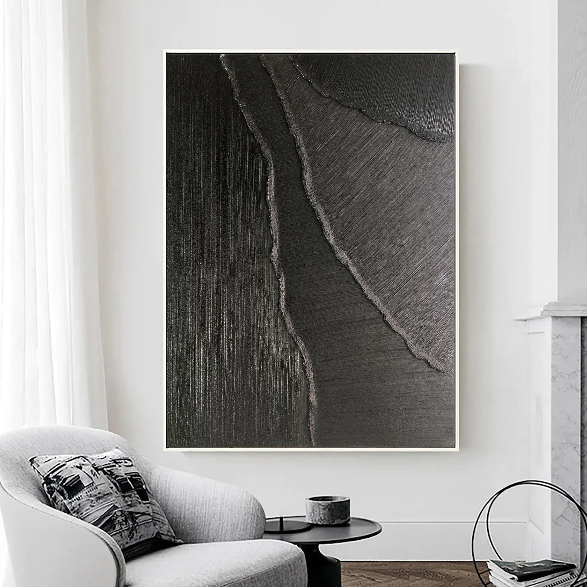 Dark Rift-Minimalist Black and Gray Textured Lines and Abstract Wall Art in Modern Interior Design - artextured
