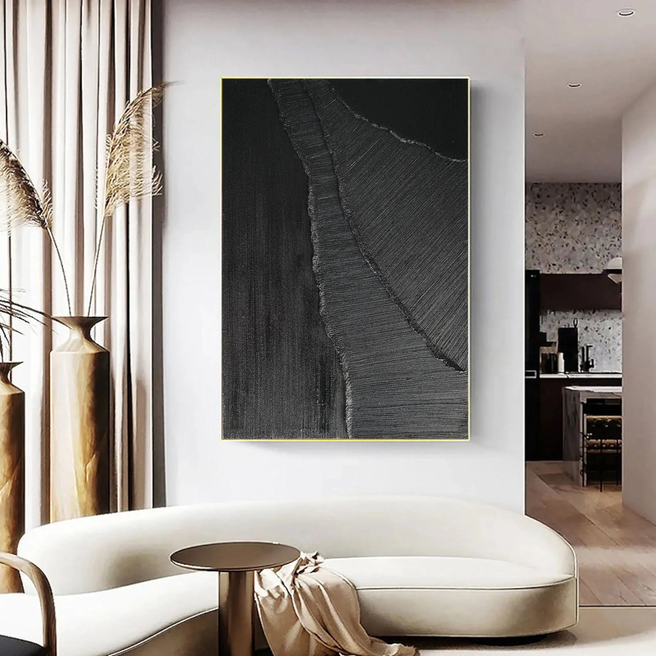 Dark Rift-Minimalist Black and Gray Textured Lines and Abstract Wall Art in Modern Interior Design - artextured