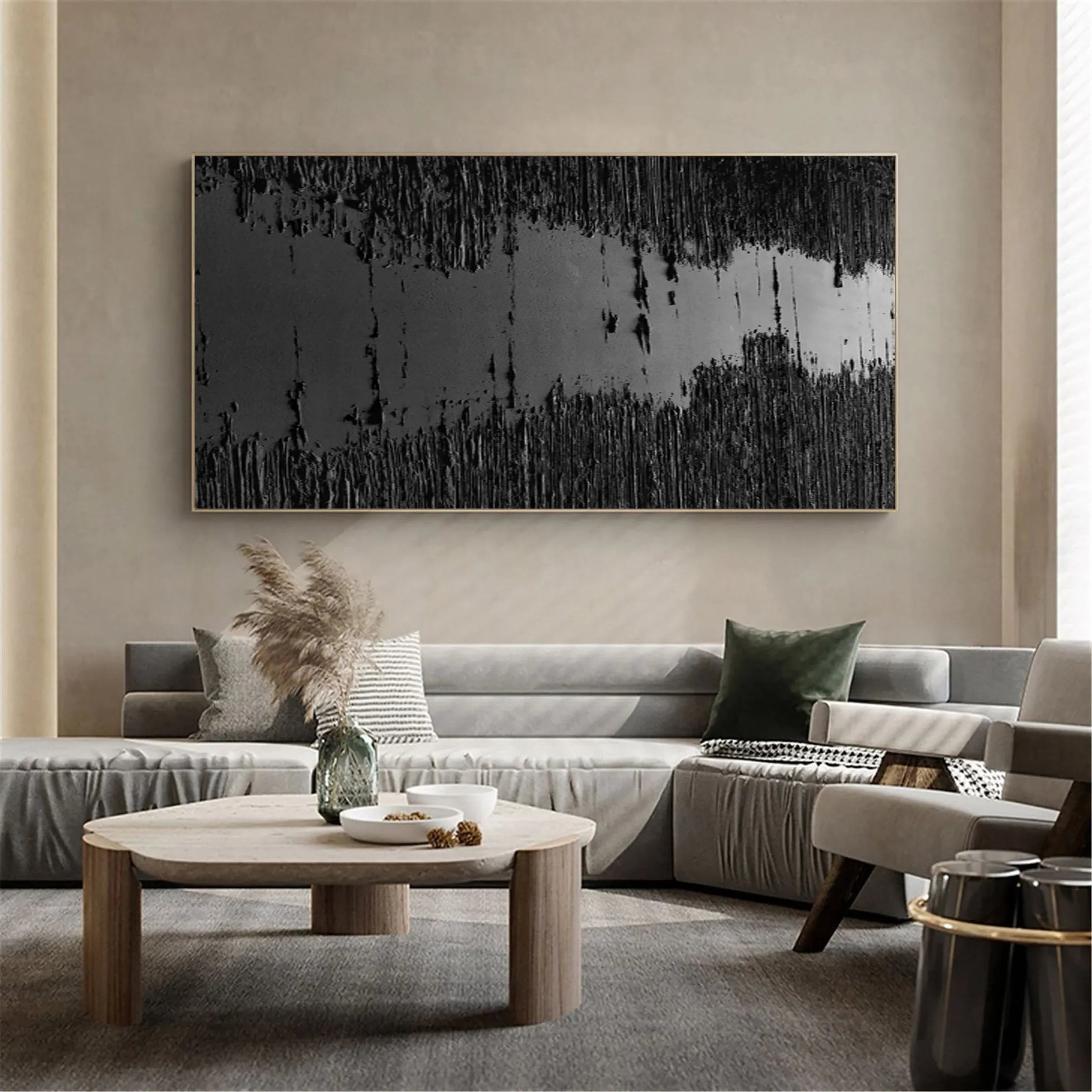 Midnight Echo-Minimally Abstract Thick Black Textured Oil Painting Wall Art - artextured