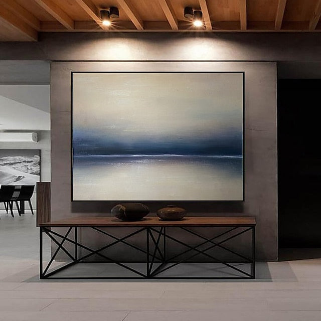 Tranquil Seascape-Hand-Painted Minimalist Abstract Horizon Oil Painting Wall Art