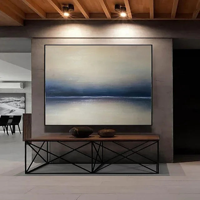Tranquil Seascape-Hand-Painted Minimalist Abstract Horizon Oil Painting Wall Art - artextured