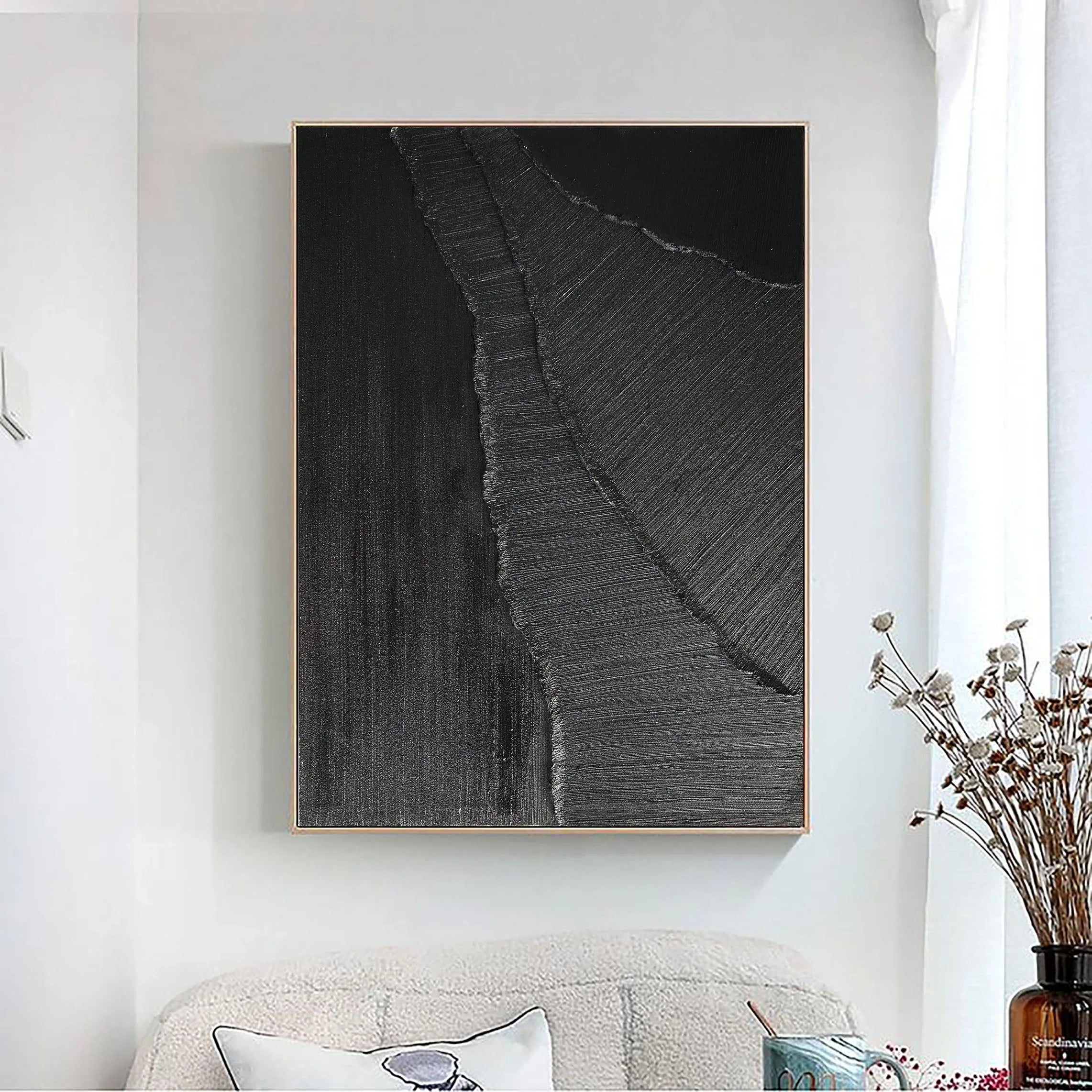 Dark Rift-Minimalist Black and Gray Textured Lines and Abstract Wall Art in Modern Interior Design - artextured