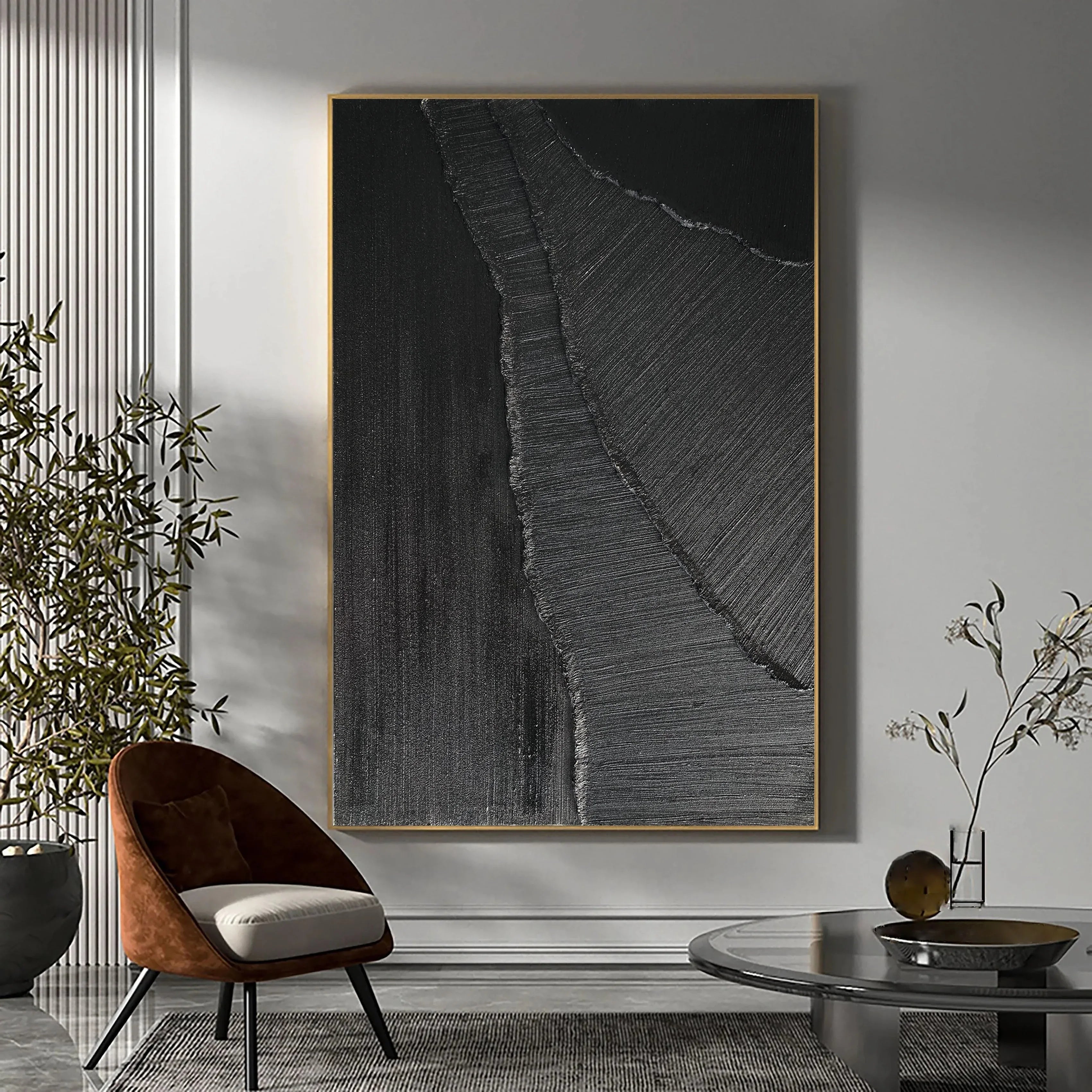 Dark Rift-Minimalist Black and Gray Textured Lines and Abstract Wall Art in Modern Interior Design - artextured
