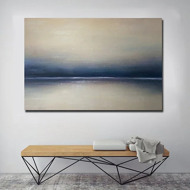Tranquil Seascape-Hand-Painted Minimalist Abstract Horizon Oil Painting Wall Art - artextured