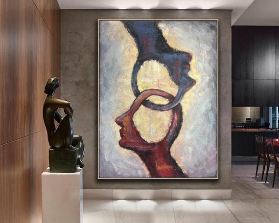 Interlocked Minds-Modern Abstract Consciousness Blending Ring Texture Wall Art - artextured