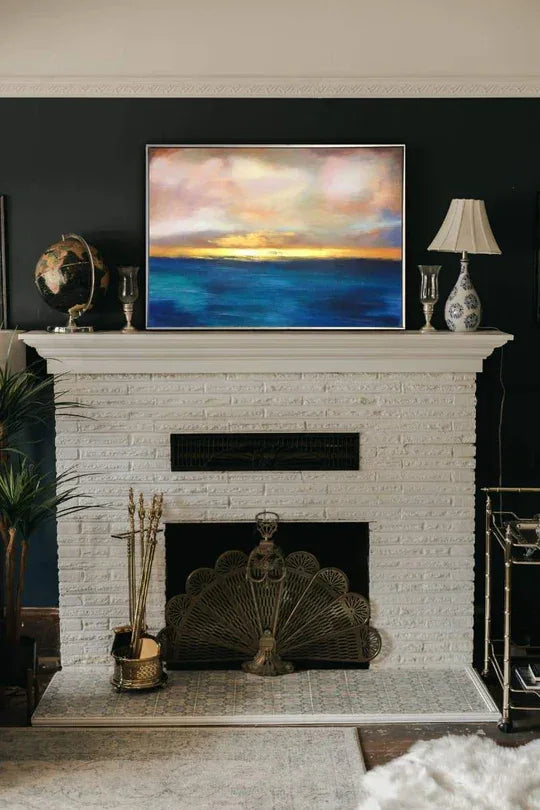Sunset Serenity-Hand-Painted Sea and Dusk Blend Abstract Oil Painting Wall Art - artextured