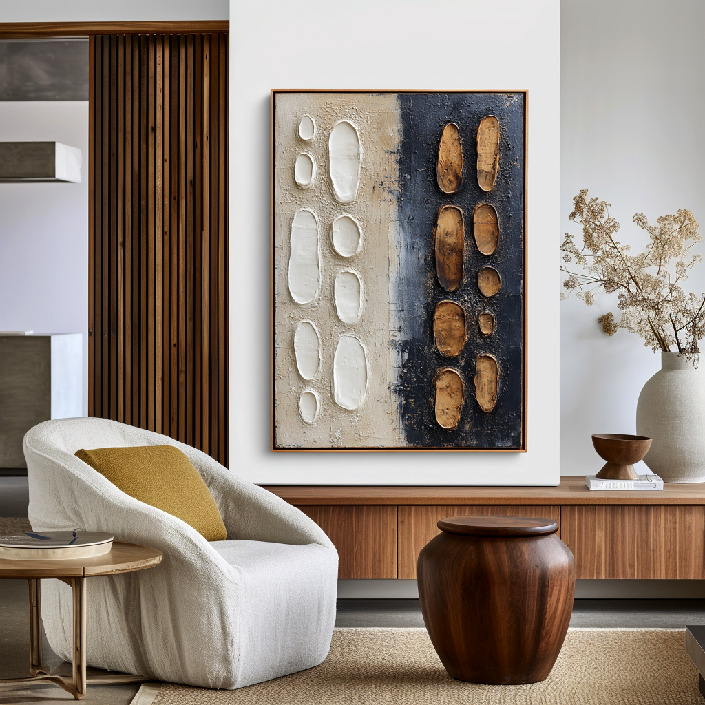 Golden Echo - Black Beige Textured Abstract Wall Art#wp260026