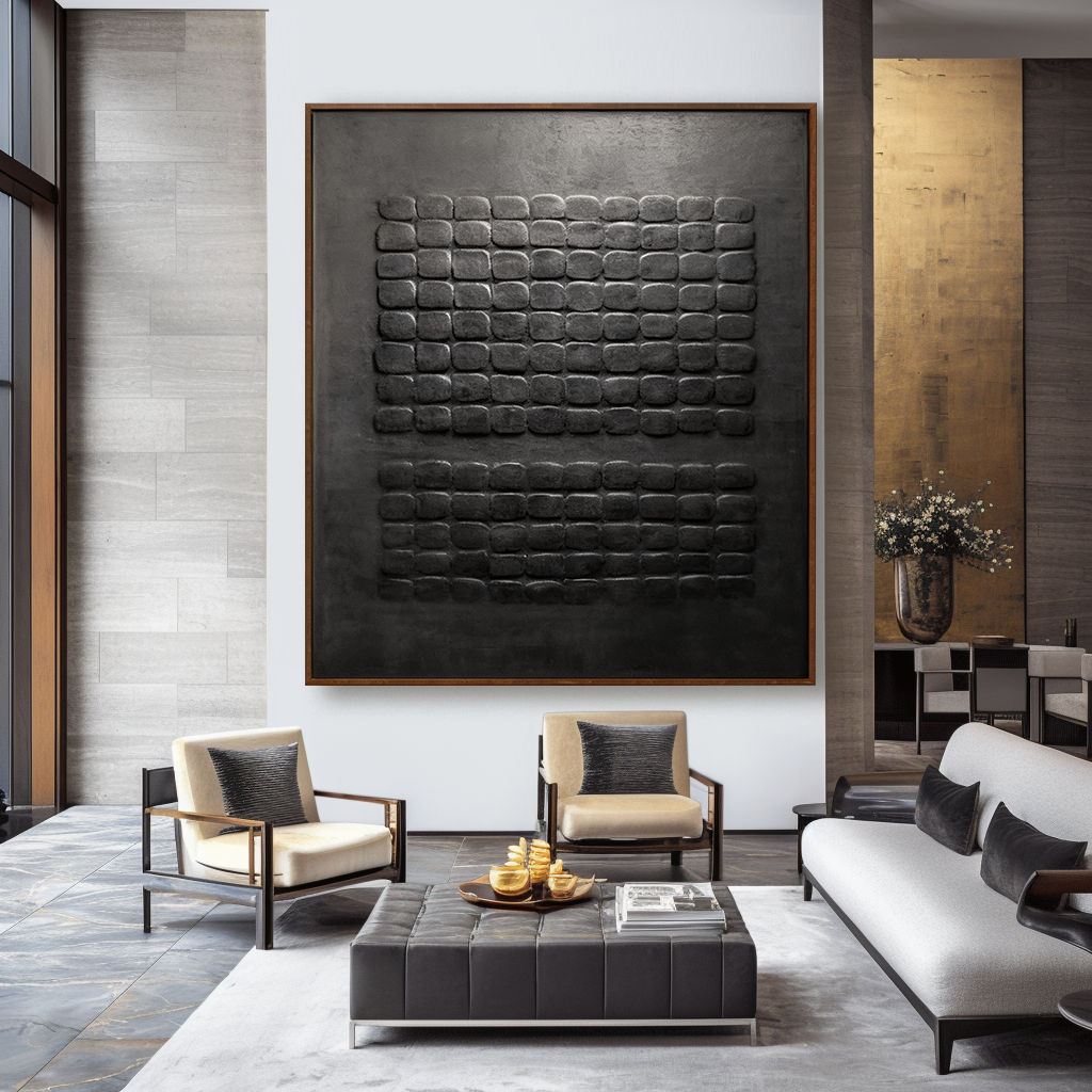 Midnight Relief - Black Textured Geometric Wall Art#wp260034