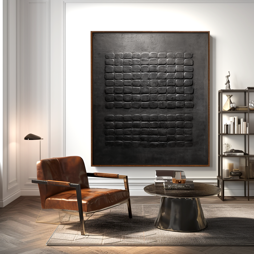 Midnight Relief - Black Textured Geometric Wall Art#wp260034