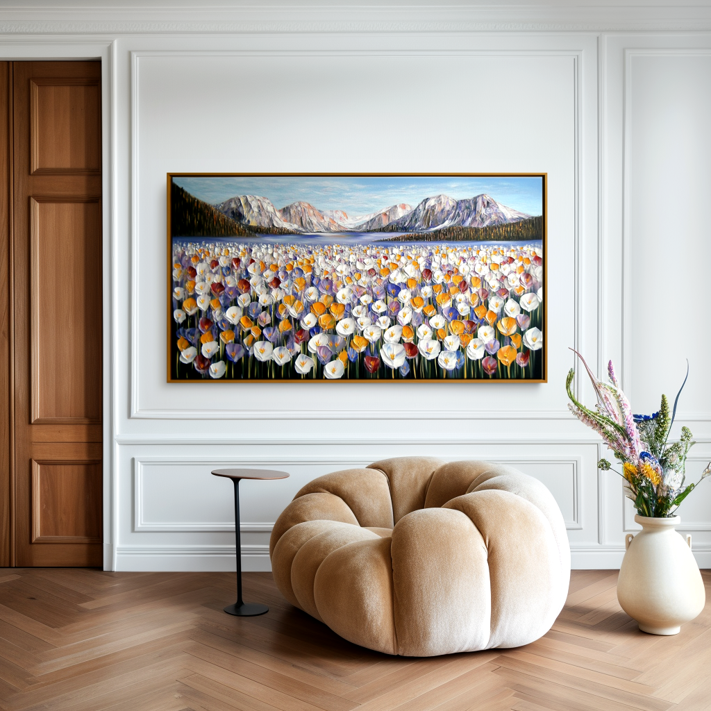 Valley of Bloom Textured Landscape Floral Canvas Wall Art#AB14264