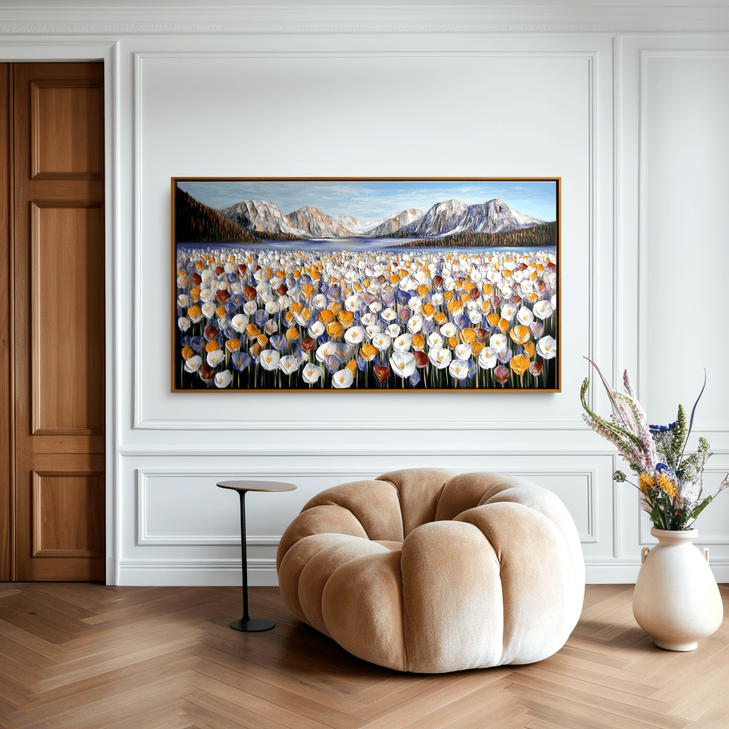 Valley of Bloom Textured Landscape Floral Canvas Wall Art#AB14264