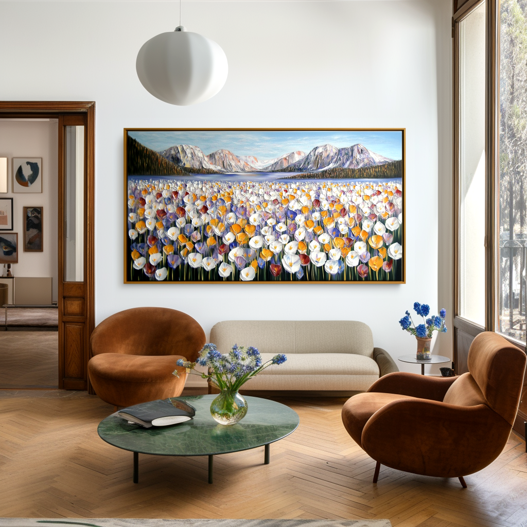 Valley of Bloom Textured Landscape Floral Canvas Wall Art#AB14264