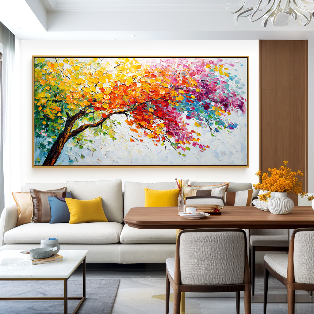 Branches of Light Textured Abstract Tree Canvas Wall Art#AB14269