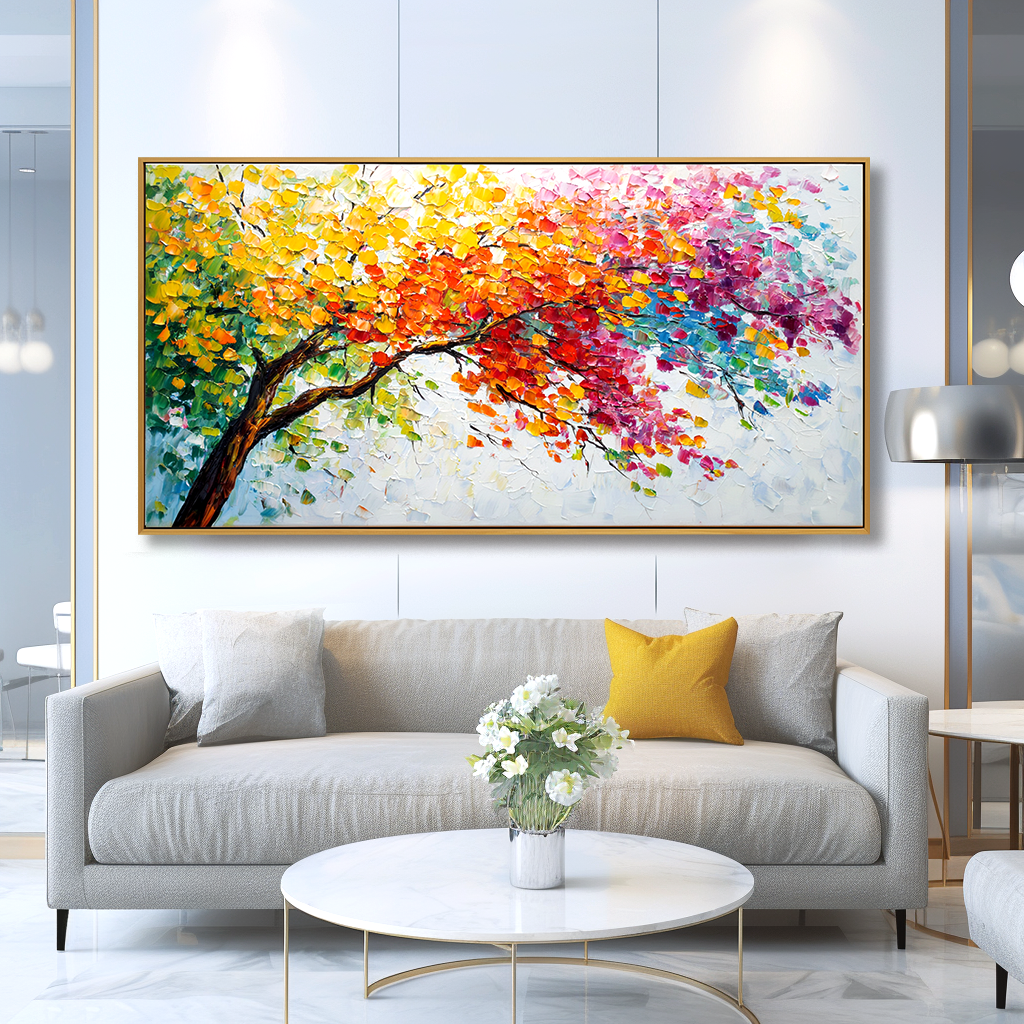 Branches of Light Textured Abstract Tree Canvas Wall Art#AB14269