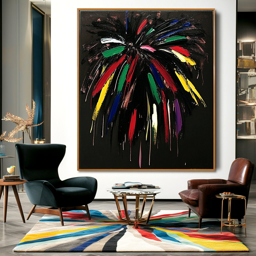 Midnight Bloom Expressive Abstract Canvas Wall Art#AB14272